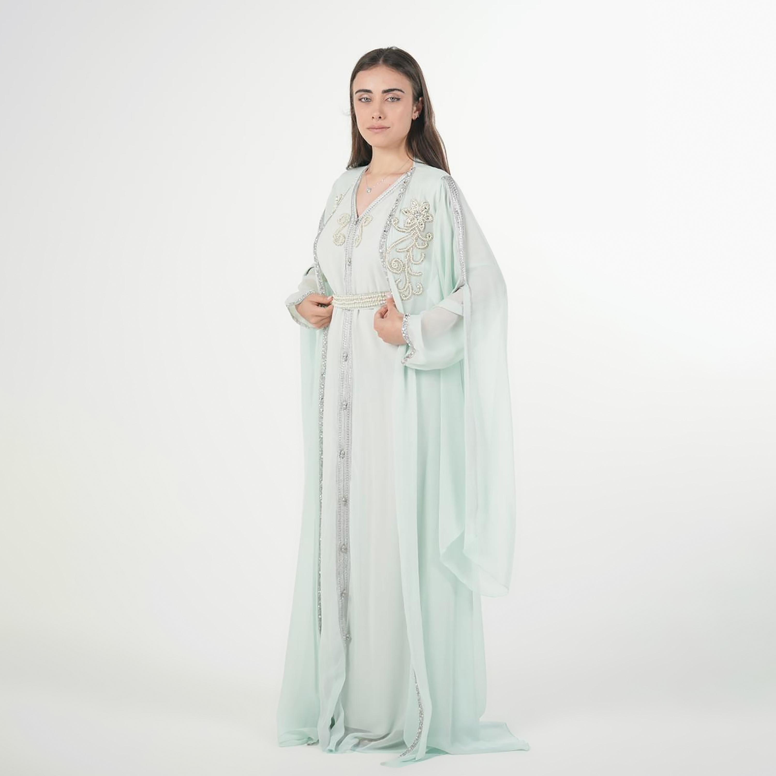 AL BENT AL SHARQIEH Beaded Batwing Sleeves Crepe Women's Evening Kaftan Style Jalabiya-women-arabicclothing-jalabiyas-image-4