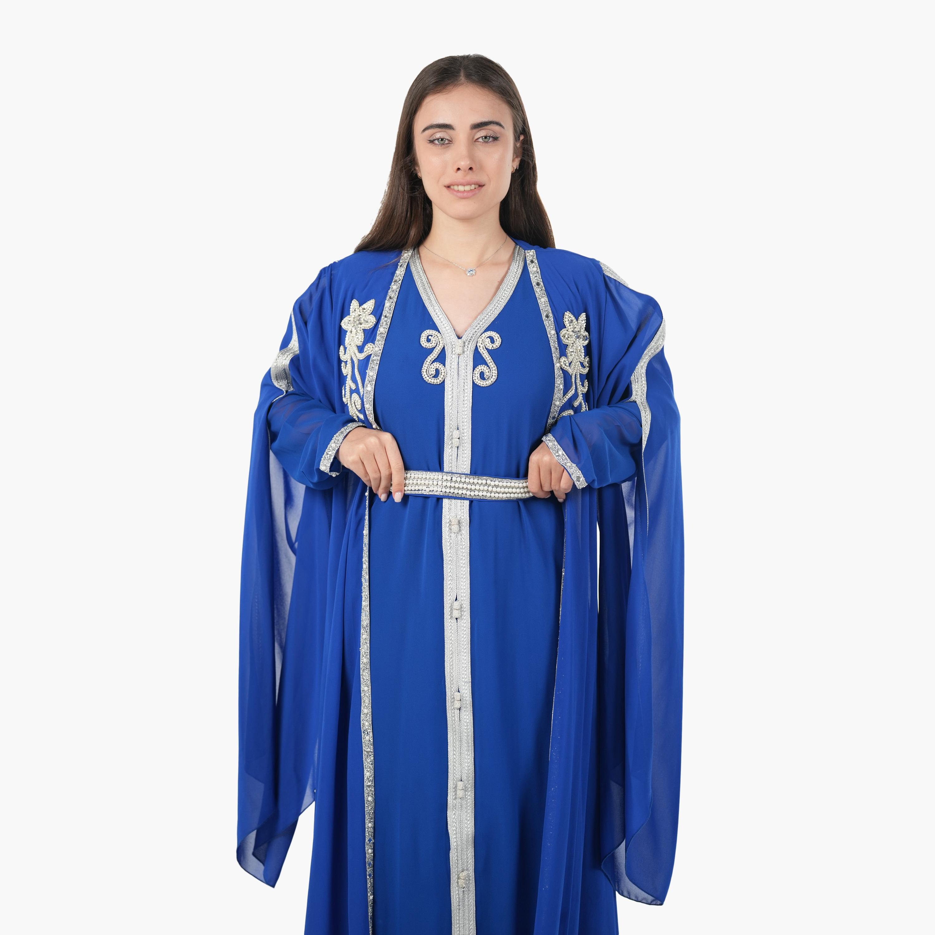 AL BENT AL SHARQIEH Beaded Batwing Sleeves Crepe Women's Evening Kaftan Style Jalabiya-women-arabicclothing-jalabiyas-image-2