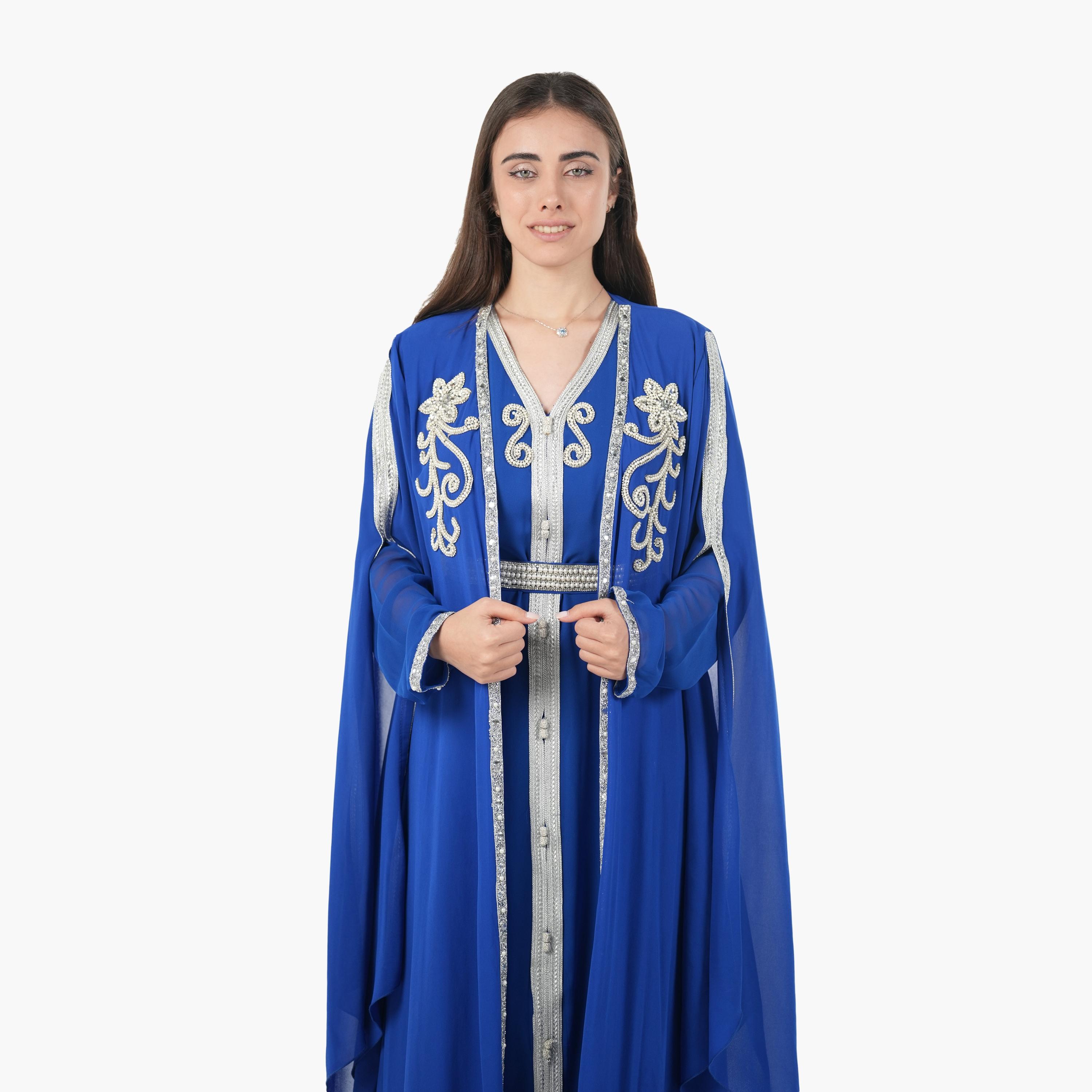 AL BENT AL SHARQIEH Beaded Batwing Sleeves Crepe Women's Evening Kaftan Style Jalabiya-women-arabicclothing-jalabiyas-image-4