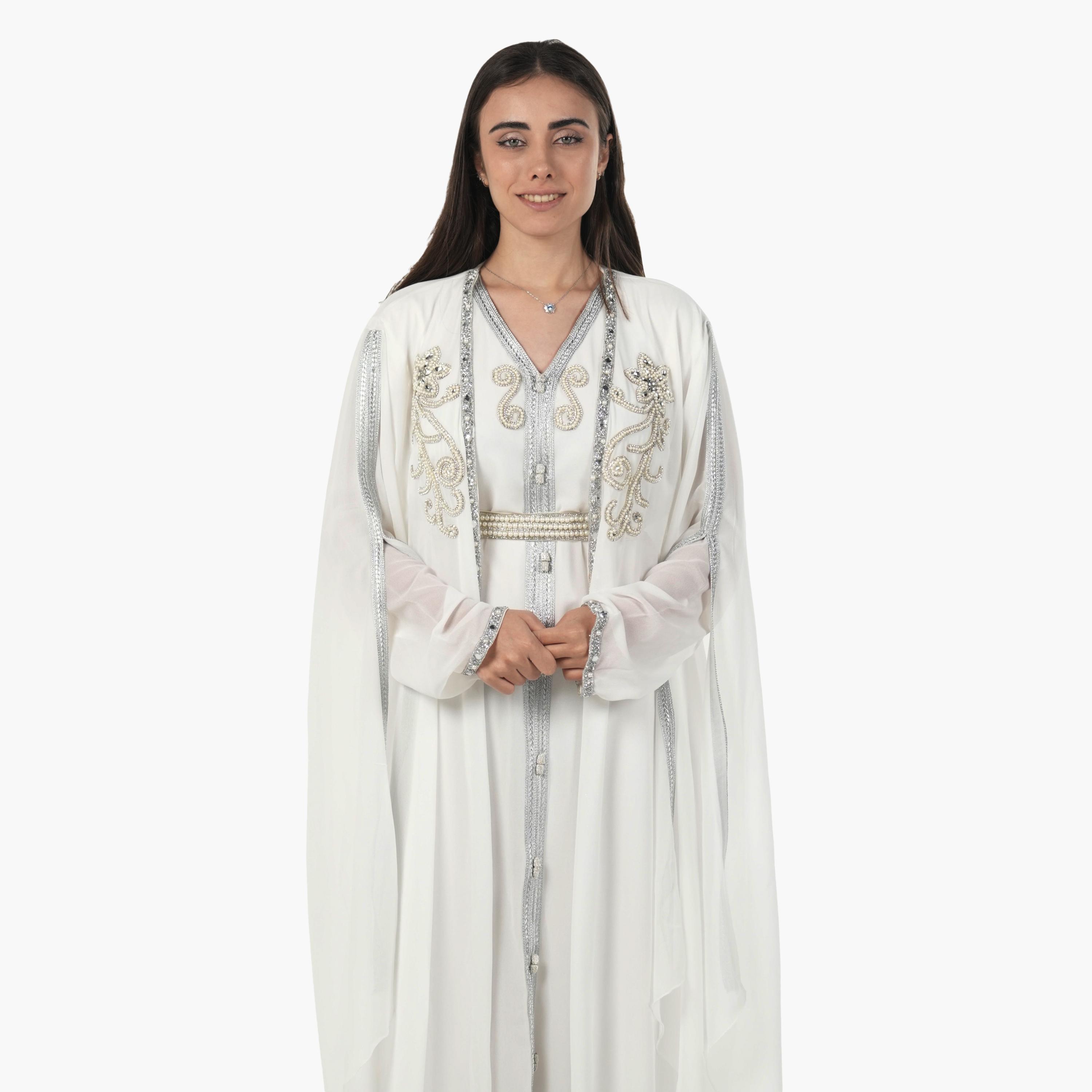 AL BENT AL SHARQIEH Beaded Batwing Sleeves Crepe Women's Evening Kaftan Style Jalabiya-women-arabicclothing-jalabiyas-image-4