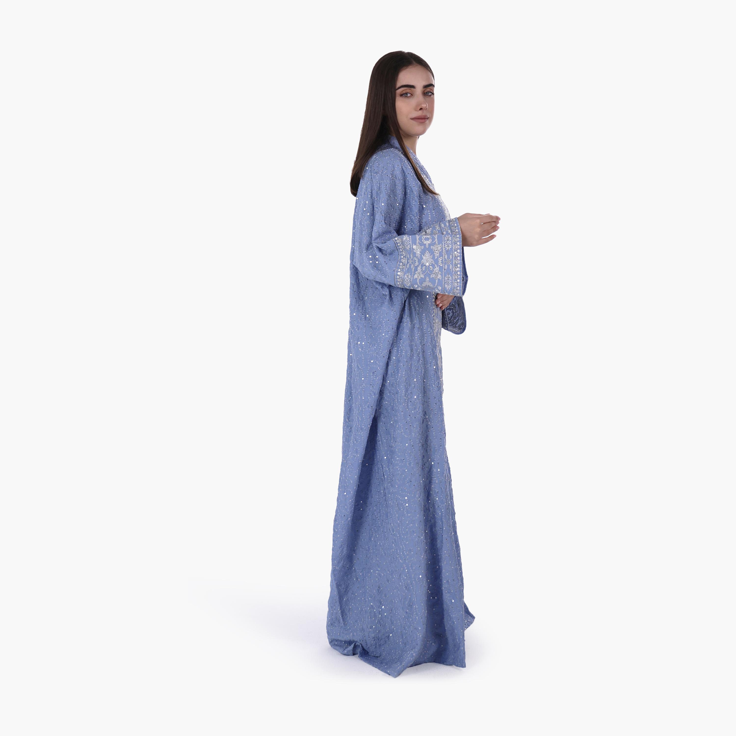 AL BENT AL SHARQIEH Vine Embroidered Flared Sleeves Linen Women's Evening Jalabiya-women-arabicclothing-jalabiyas-image-3