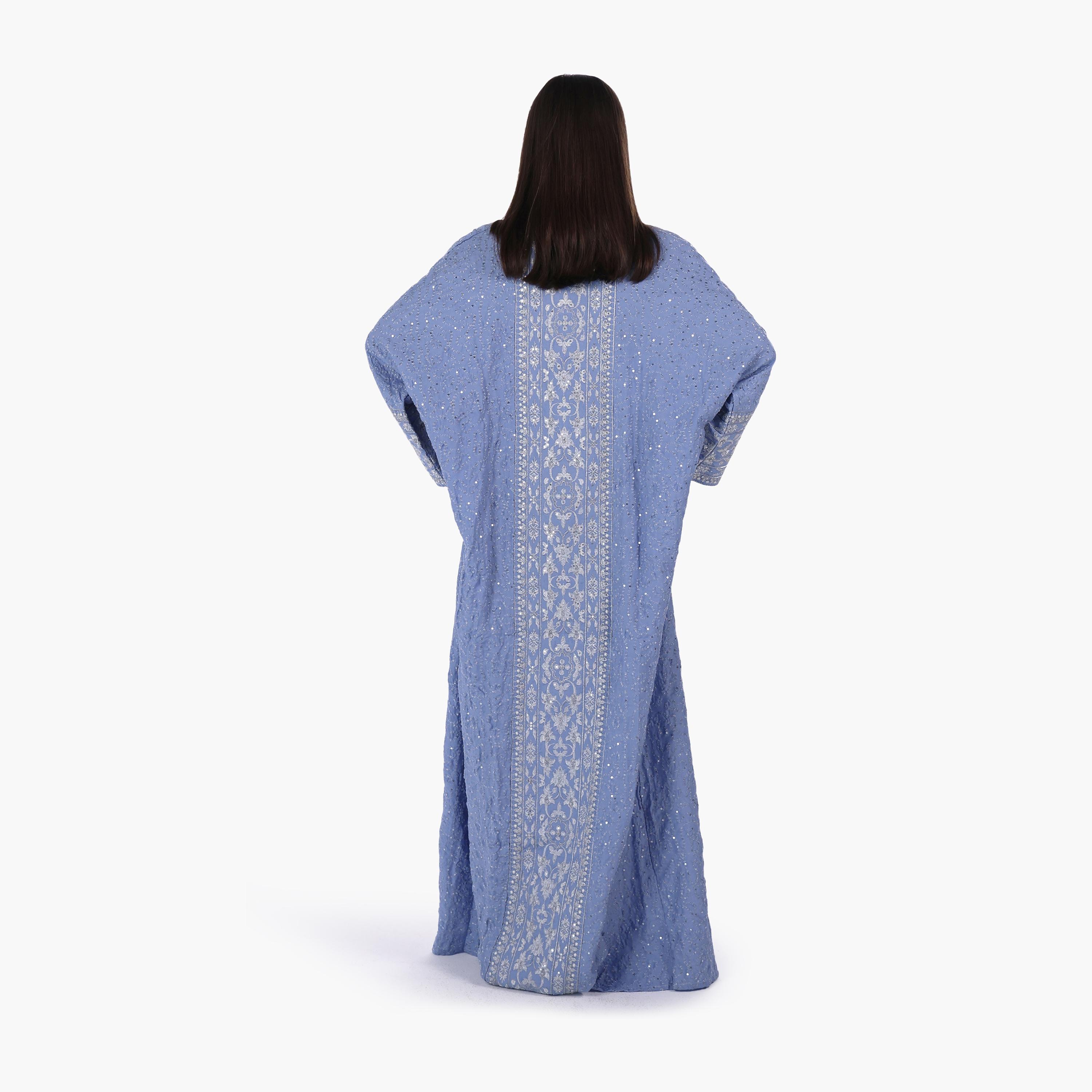 AL BENT AL SHARQIEH Vine Embroidered Flared Sleeves Linen Women's Evening Jalabiya-women-arabicclothing-jalabiyas-image-4