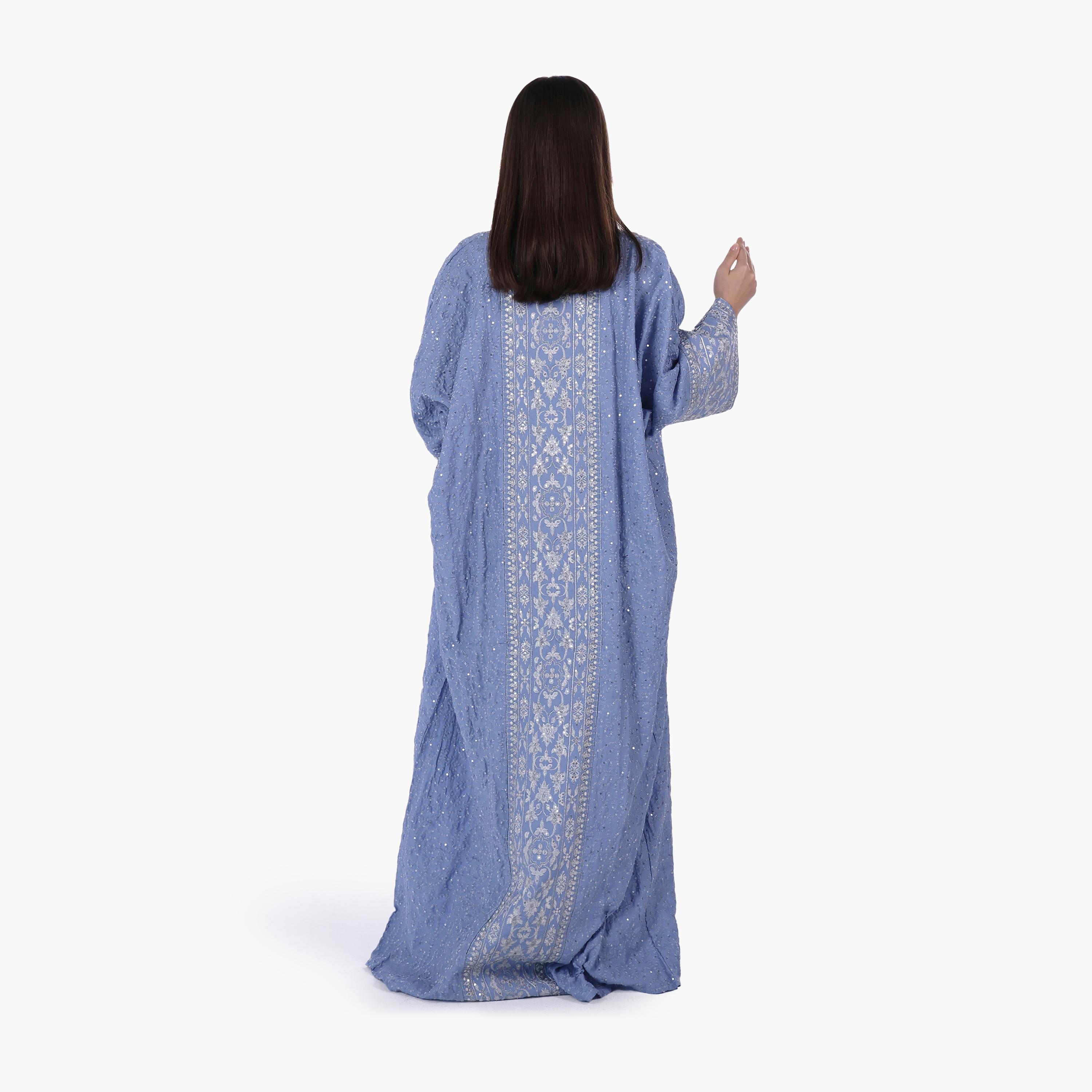 AL BENT AL SHARQIEH Vine Embroidered Flared Sleeves Linen Women's Evening Jalabiya-women-arabicclothing-jalabiyas-image-5