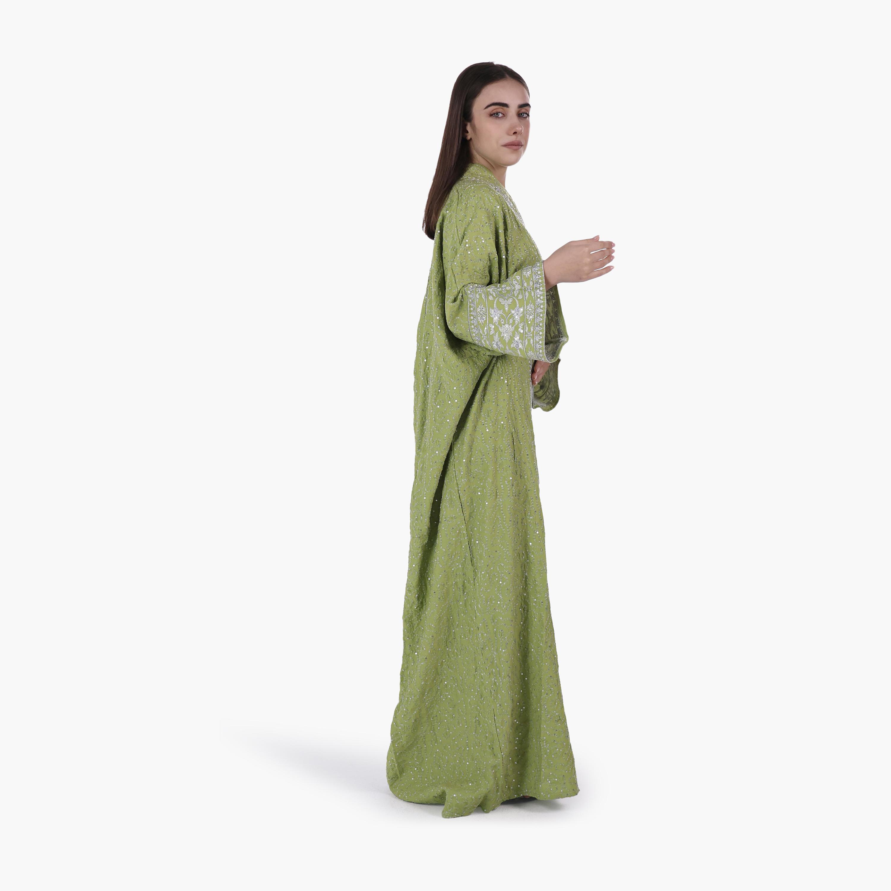 AL BENT AL SHARQIEH Vine Embroidered Flared Sleeves Linen Women's Evening Jalabiya-women-arabicclothing-jalabiyas-image-3