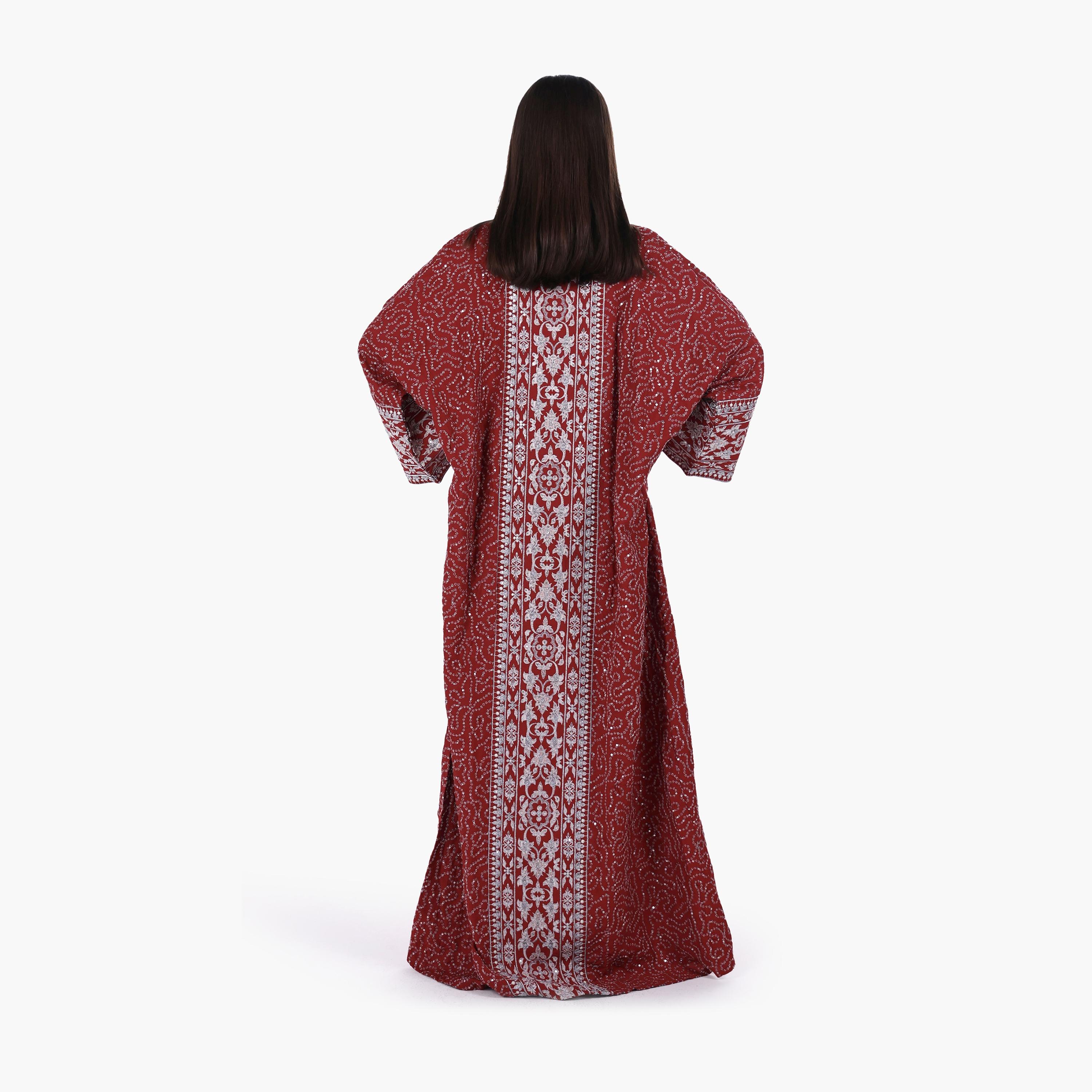 AL BENT AL SHARQIEH Vine Embroidered Flared Sleeves Linen Women's Evening Jalabiya-women-arabicclothing-jalabiyas-image-4