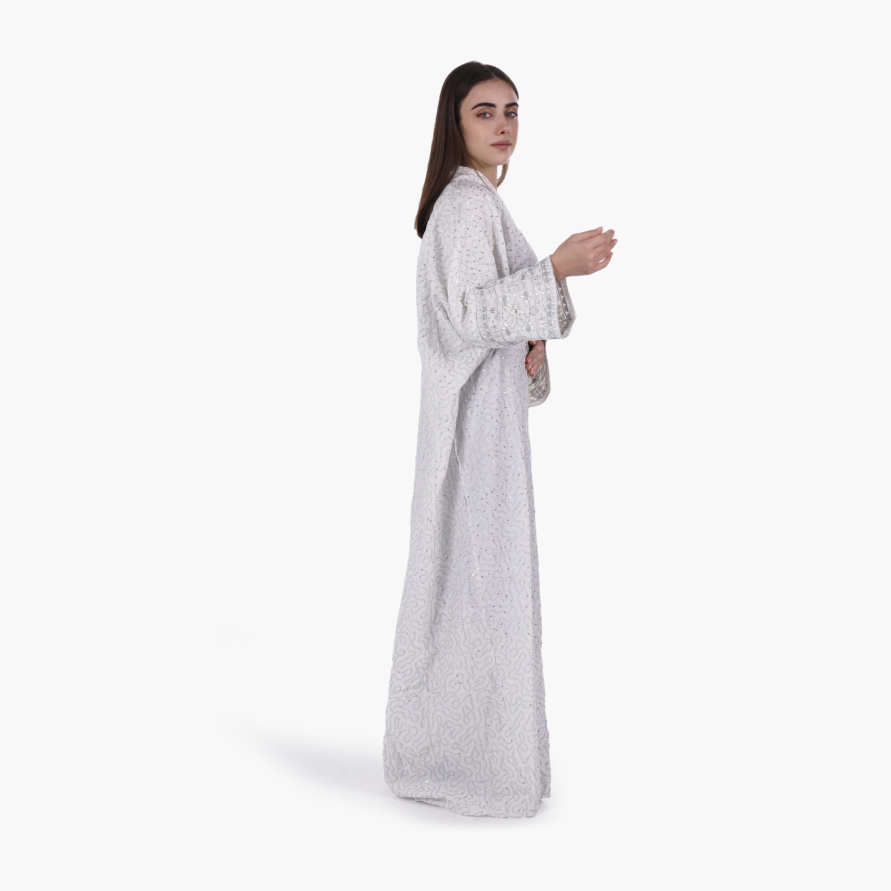 AL BENT AL SHARQIEH Vine Embroidered Flared Sleeves Linen Women's Evening Jalabiya-women-arabicclothing-jalabiyas-image-3