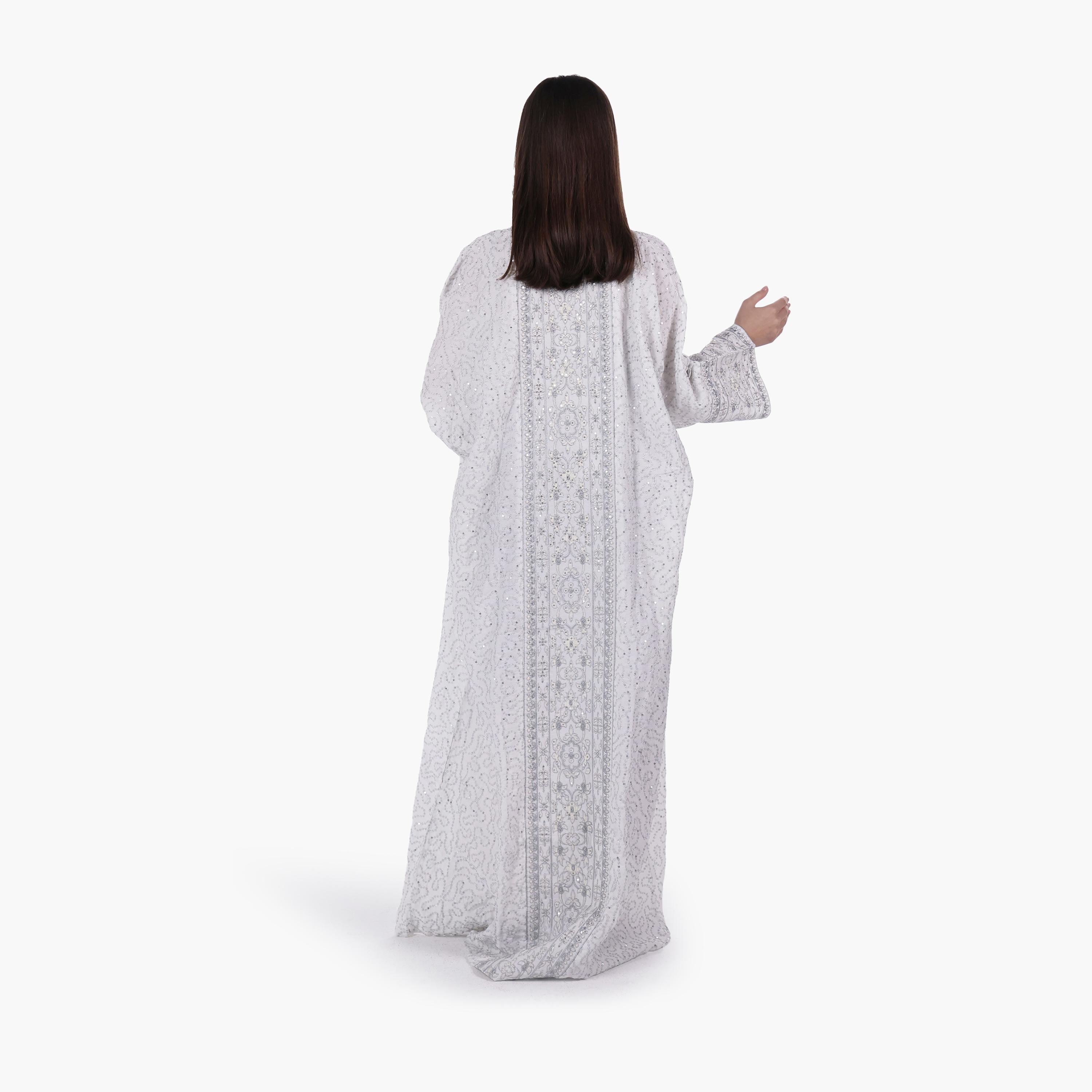 AL BENT AL SHARQIEH Vine Embroidered Flared Sleeves Linen Women's Evening Jalabiya-women-arabicclothing-jalabiyas-image-5