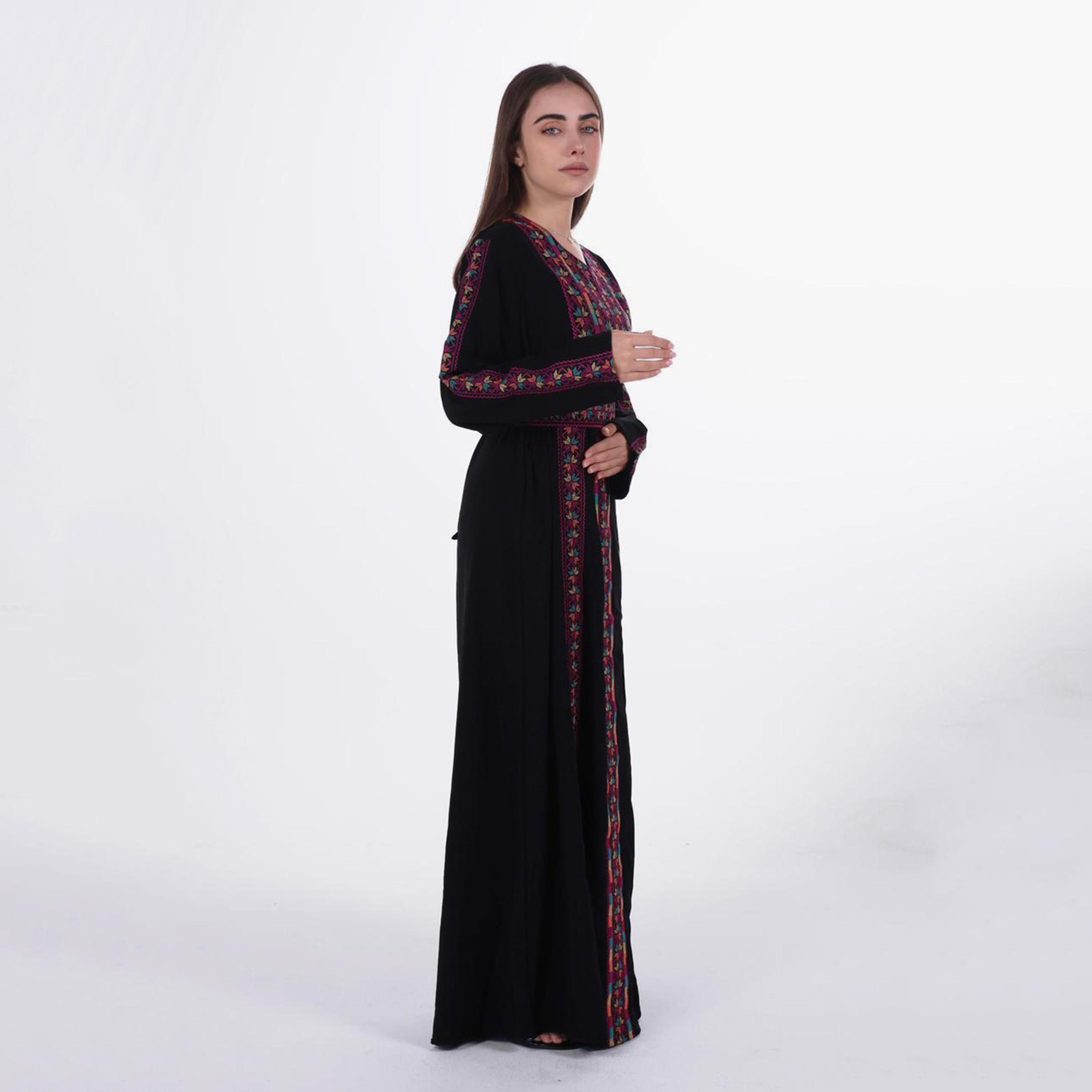 جلابية نسائية بتطريز فلاحي وحزام قماش كريب من البنت الشرقية-women-arabicclothing-jalabiyas-image-3