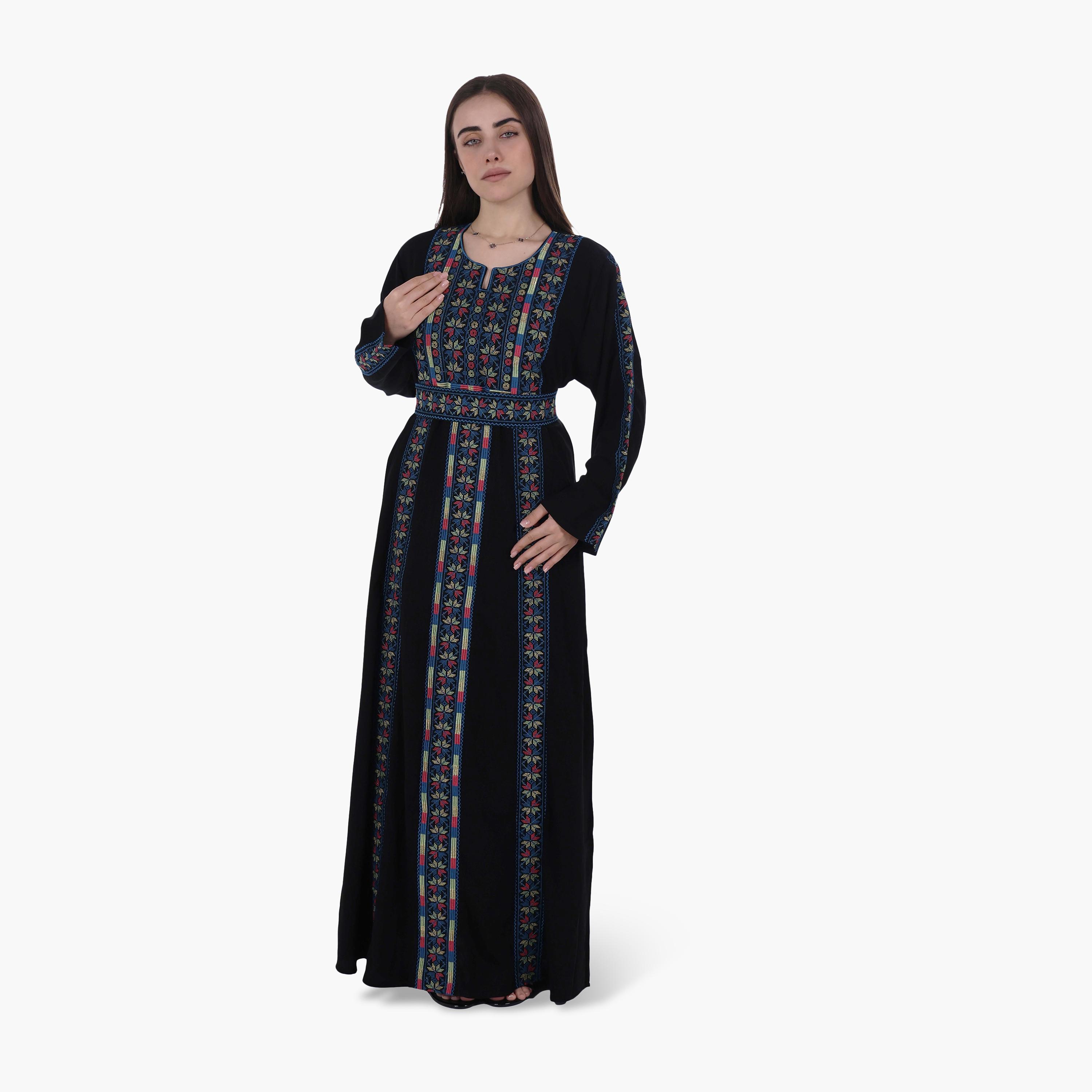 جلابية نسائية بتطريز فلاحي وحزام قماش كريب من البنت الشرقية-women-arabicclothing-jalabiyas-image-3