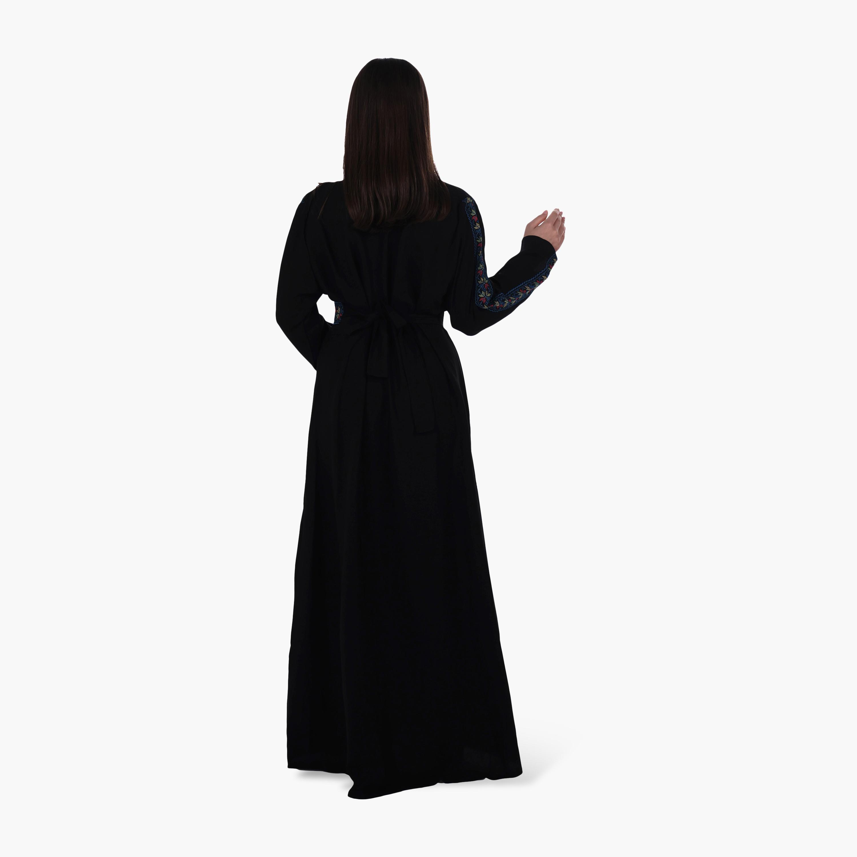 جلابية نسائية بتطريز فلاحي وحزام قماش كريب من البنت الشرقية-women-arabicclothing-jalabiyas-image-4
