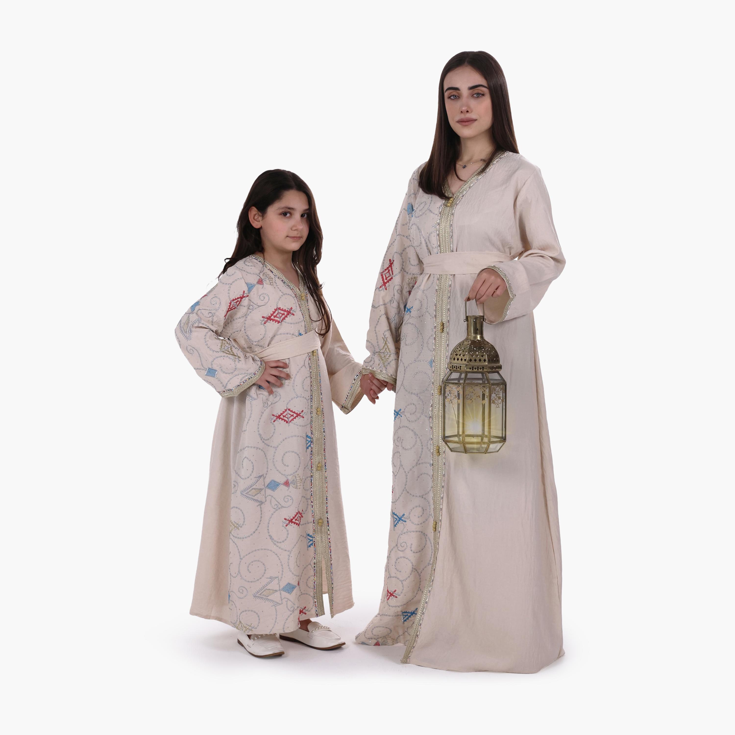 AL BENT AL SHARQIEH Embroidered Linen Women's Jalabiya with Belt-women-arabicclothing-jalabiyas-image-2