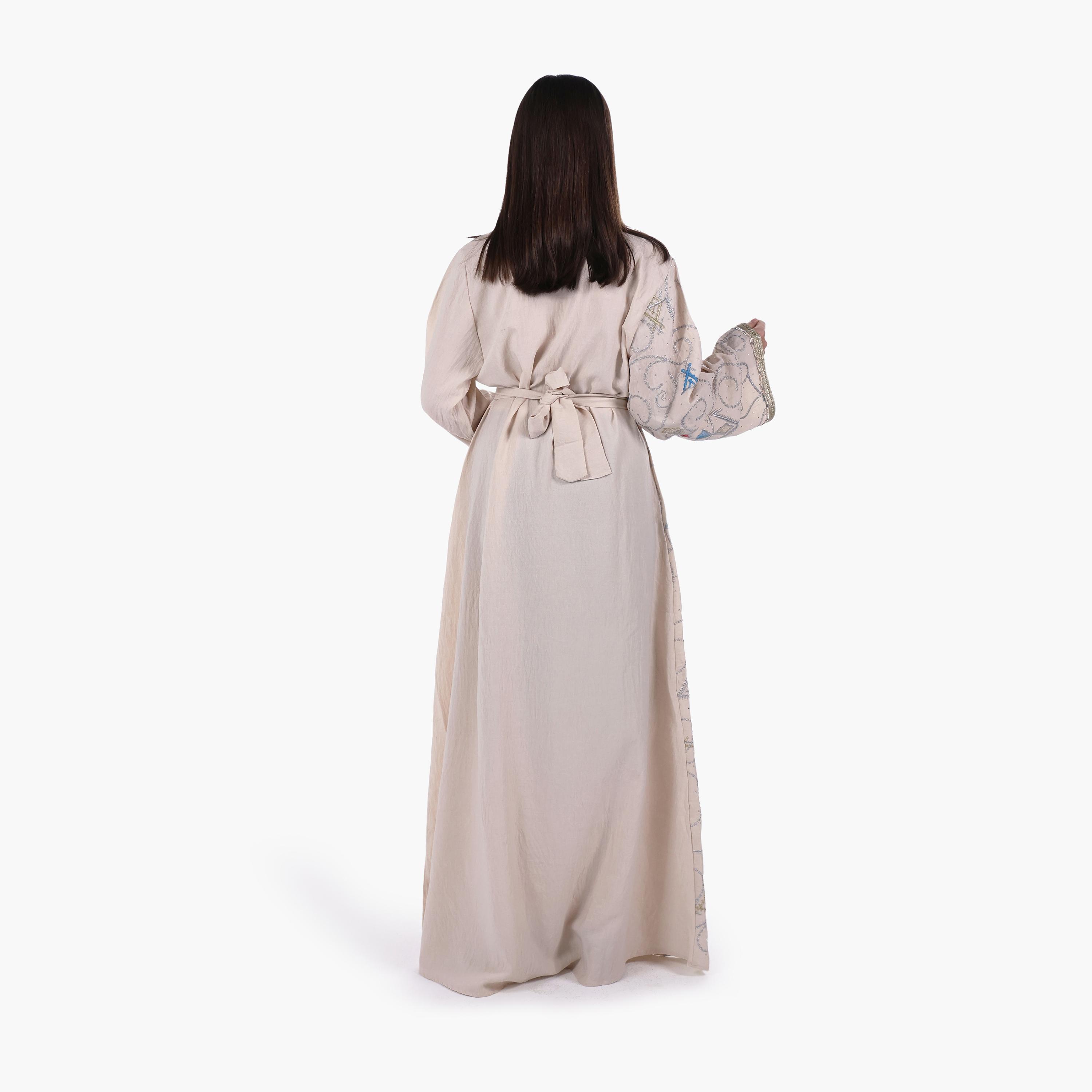 AL BENT AL SHARQIEH Embroidered Linen Women's Jalabiya with Belt-women-arabicclothing-jalabiyas-image-4