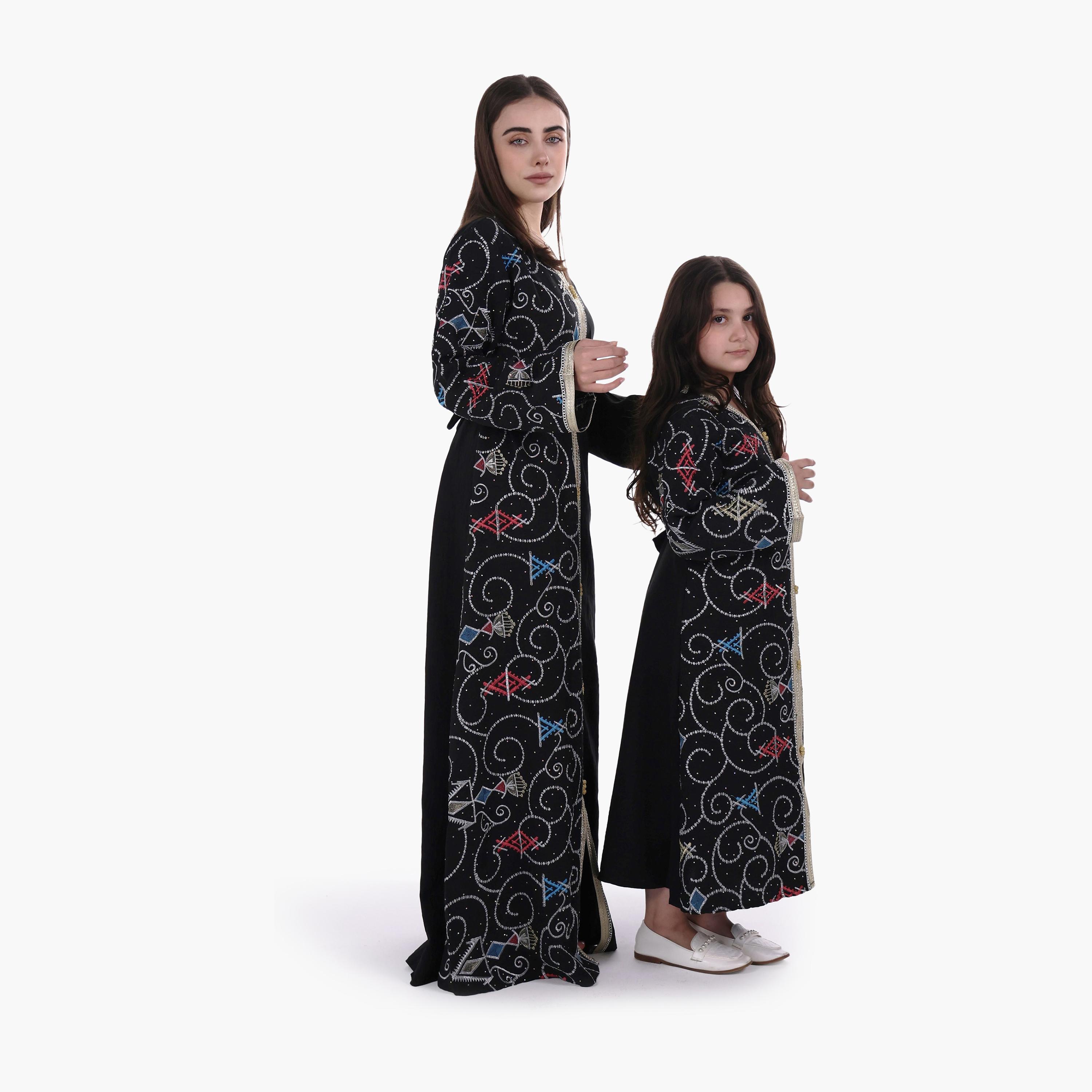 AL BENT AL SHARQIEH Embroidered Linen Women's Jalabiya with Belt-women-arabicclothing-jalabiyas-image-2