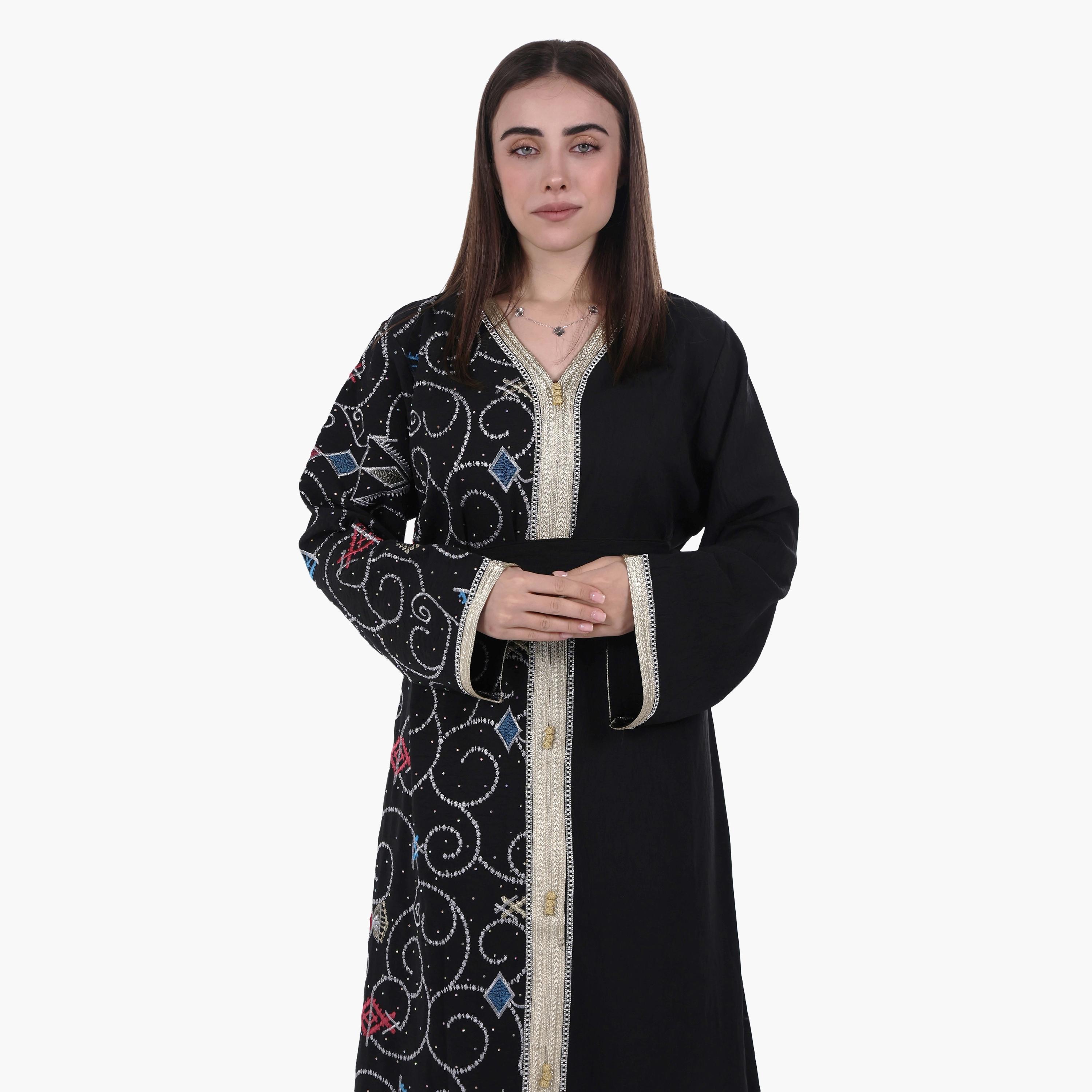 AL BENT AL SHARQIEH Embroidered Linen Women's Jalabiya with Belt-women-arabicclothing-jalabiyas-image-3