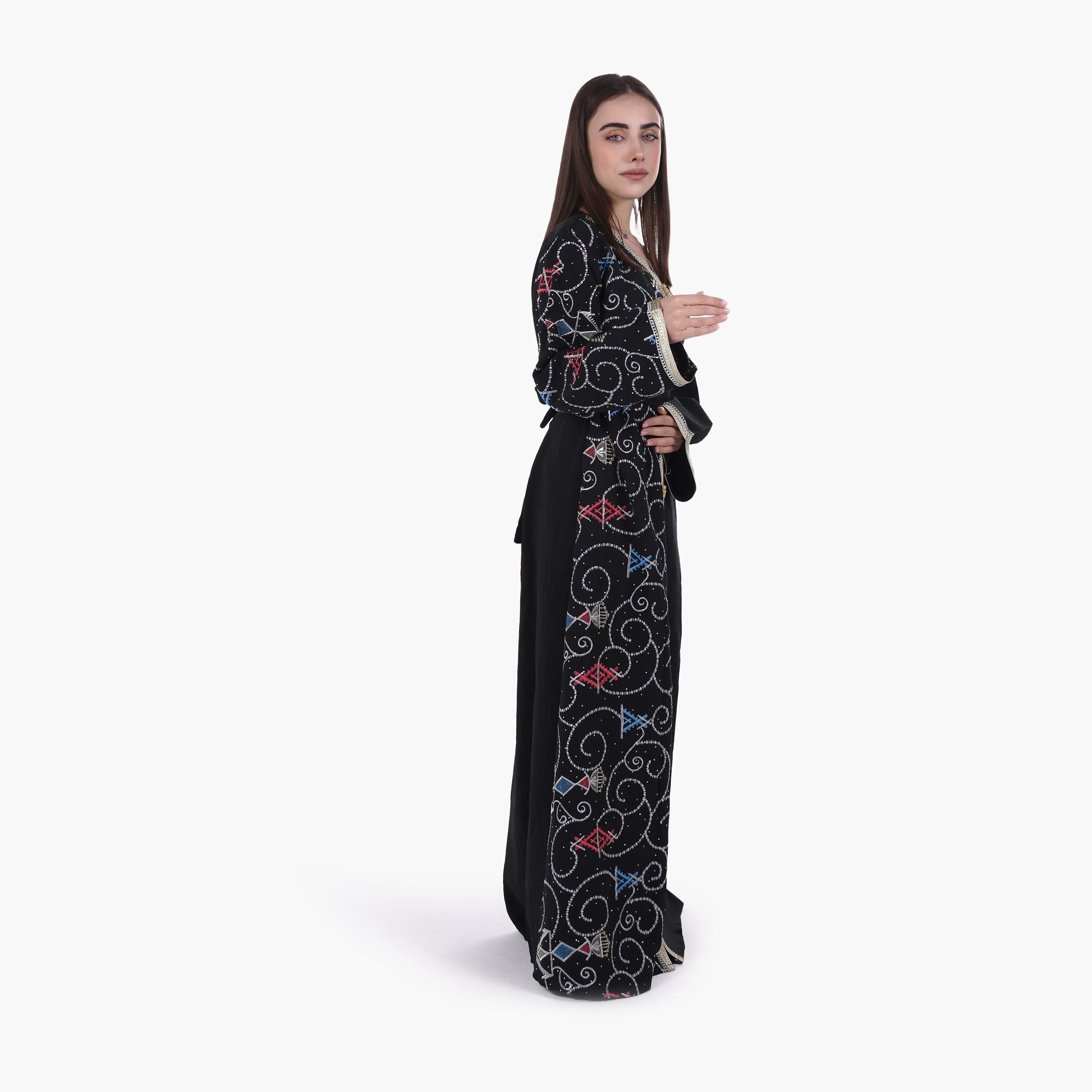AL BENT AL SHARQIEH Embroidered Linen Women's Jalabiya with Belt-women-arabicclothing-jalabiyas-image-4