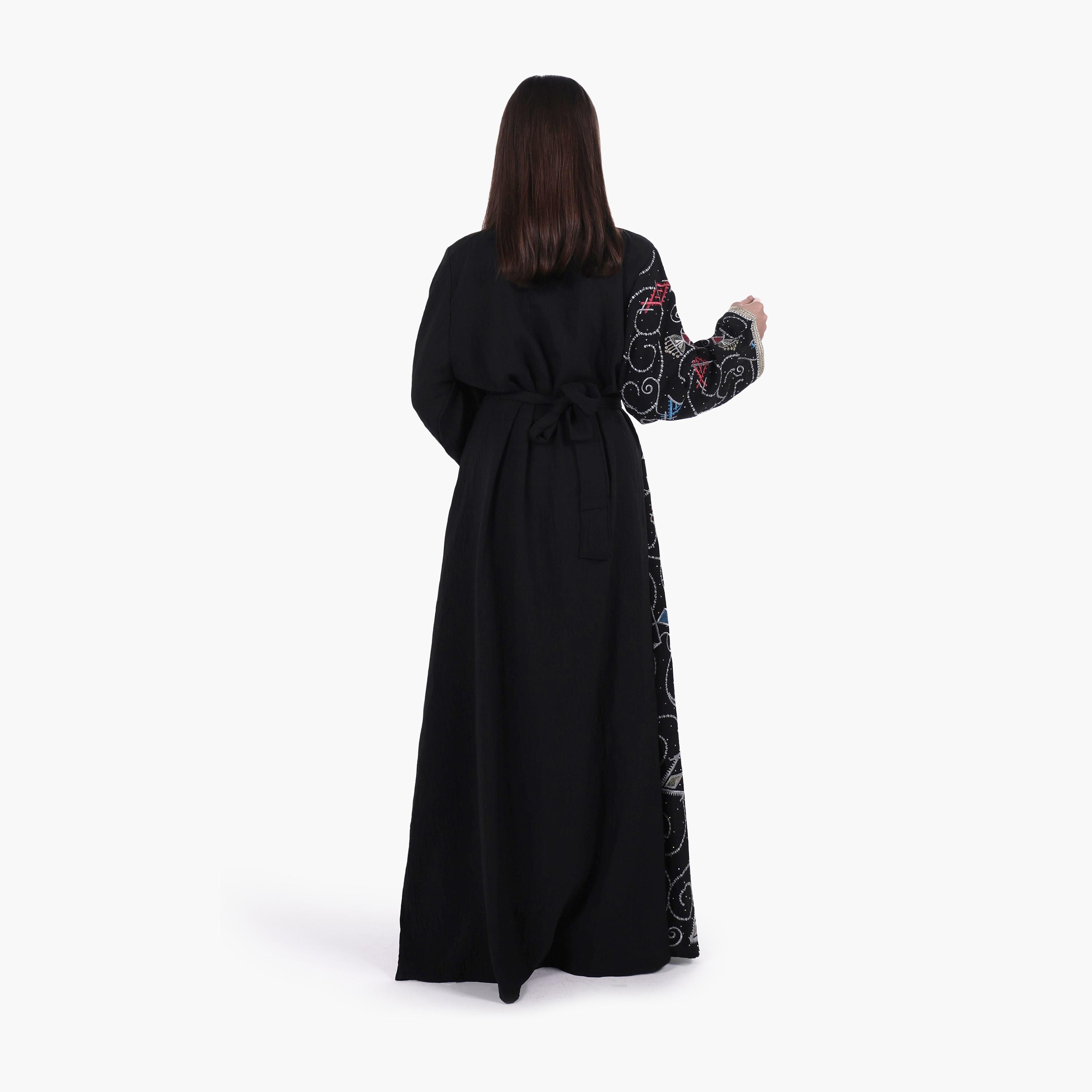 AL BENT AL SHARQIEH Embroidered Linen Women's Jalabiya with Belt-women-arabicclothing-jalabiyas-image-5