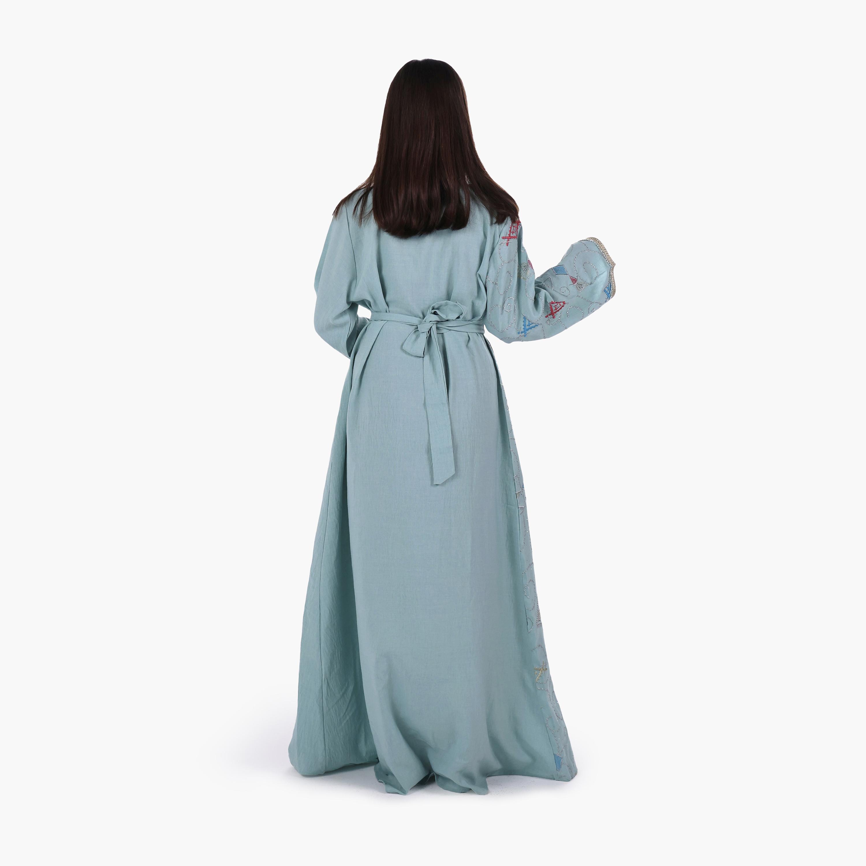 AL BENT AL SHARQIEH Embroidered Linen Women's Jalabiya with Belt-women-arabicclothing-jalabiyas-image-5