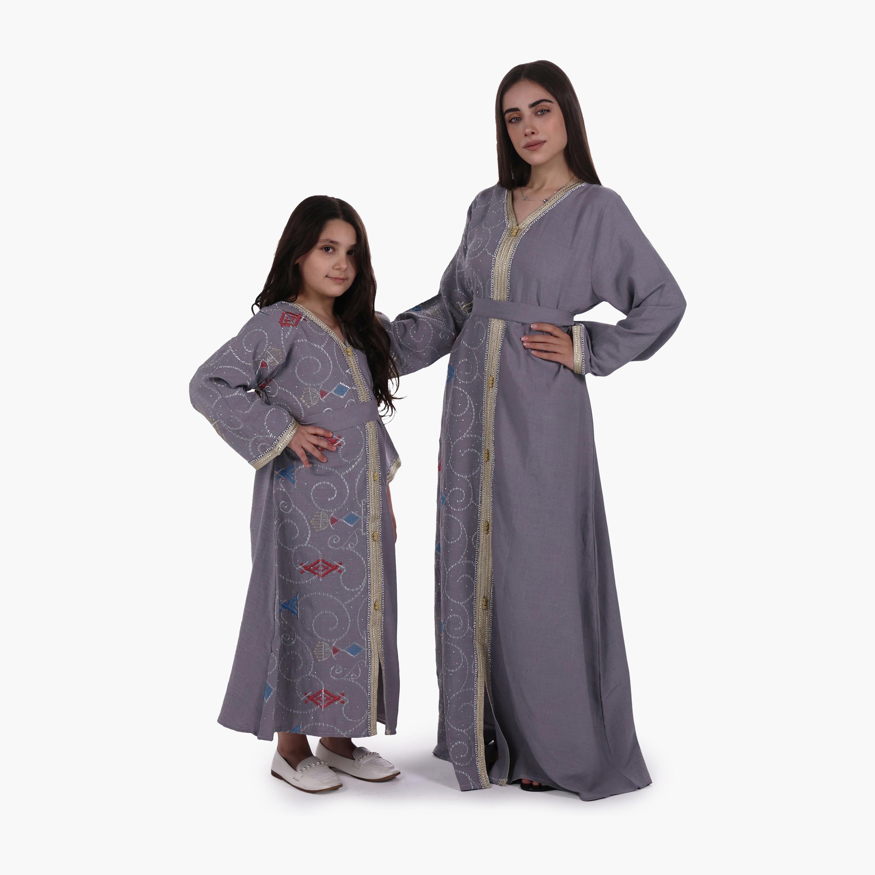 AL BENT AL SHARQIEH Embroidered Linen Women's Jalabiya with Belt-women-arabicclothing-jalabiyas-image-2