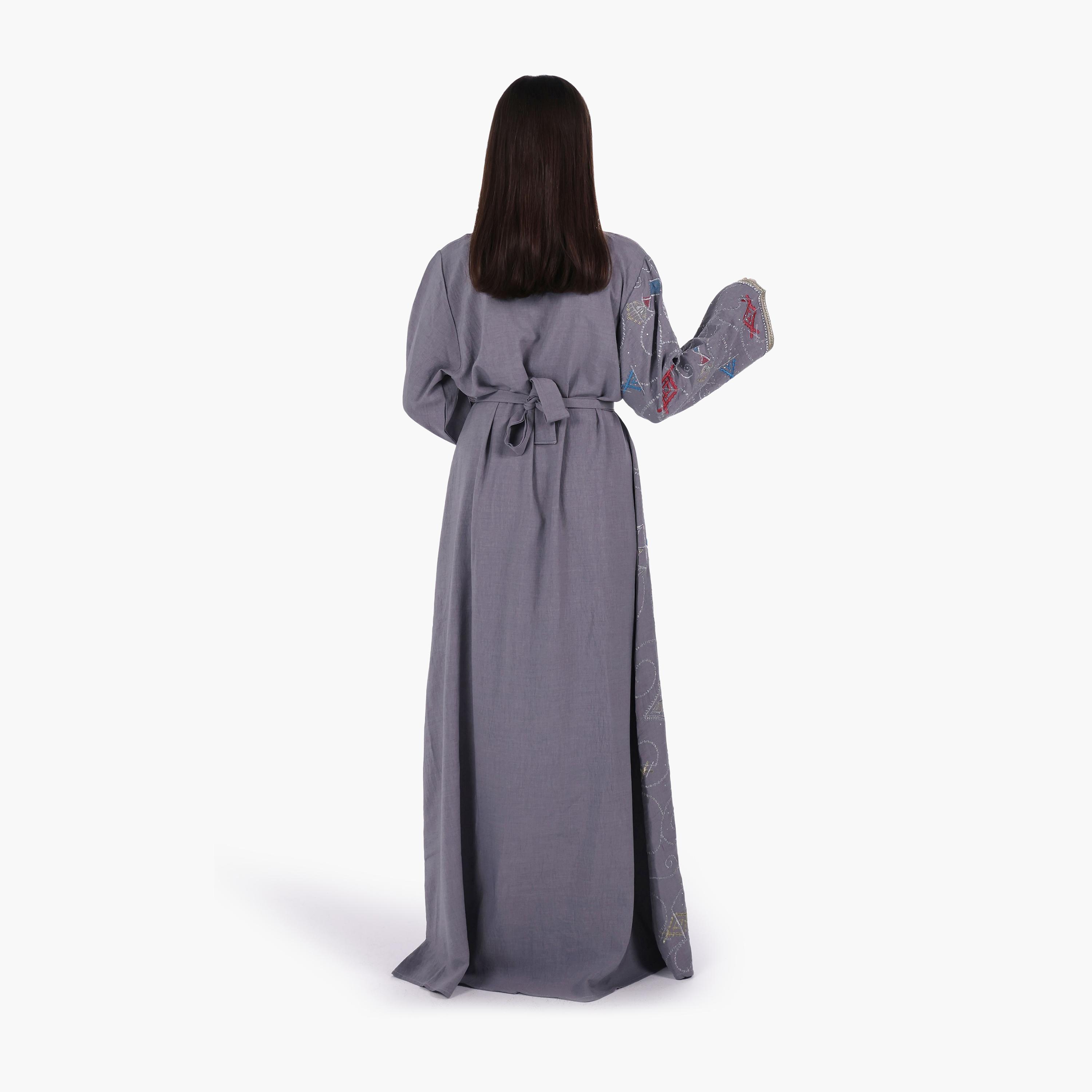 AL BENT AL SHARQIEH Embroidered Linen Women's Jalabiya with Belt-women-arabicclothing-jalabiyas-image-5