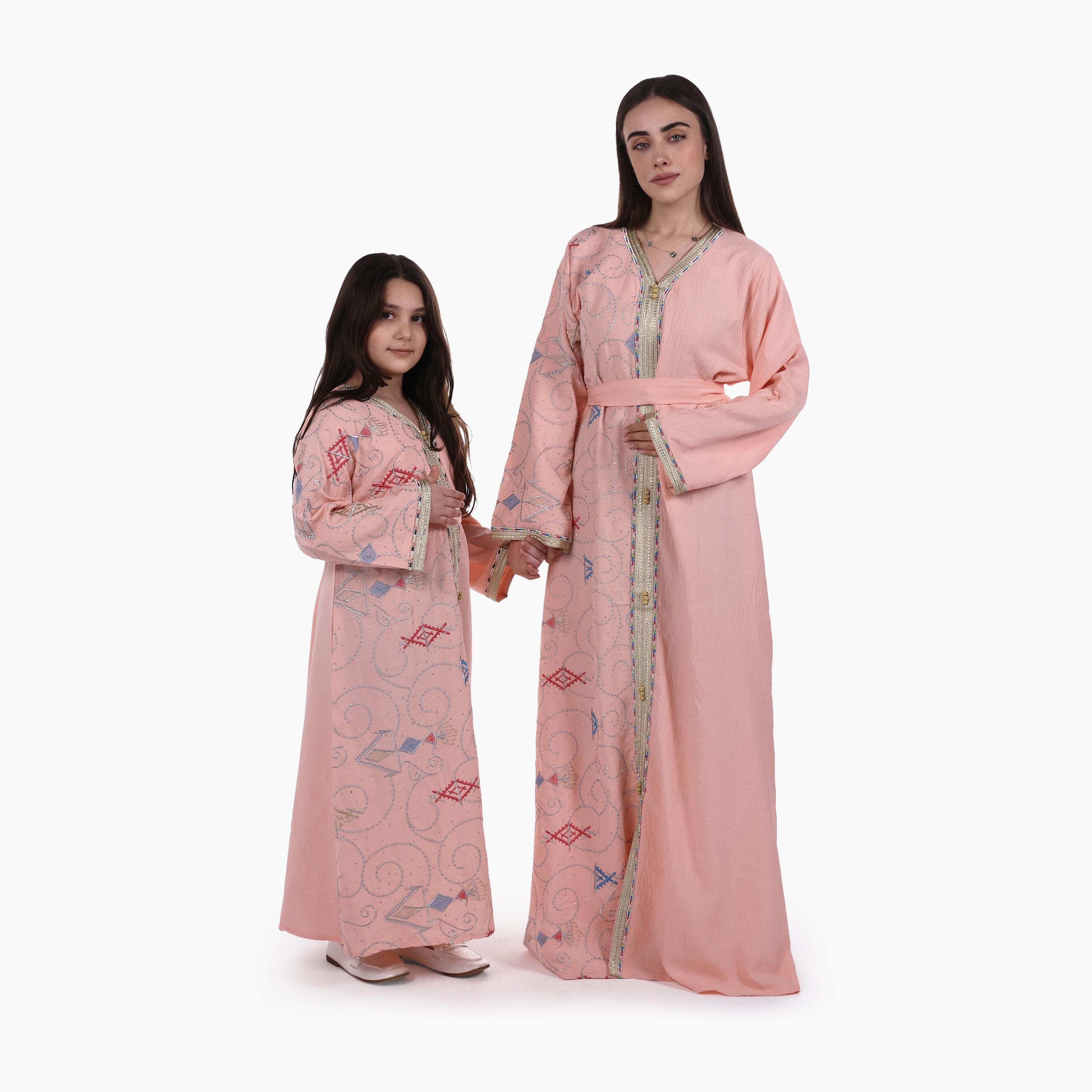AL BENT AL SHARQIEH Embroidered Linen Women's Jalabiya with Belt-women-arabicclothing-jalabiyas-image-2