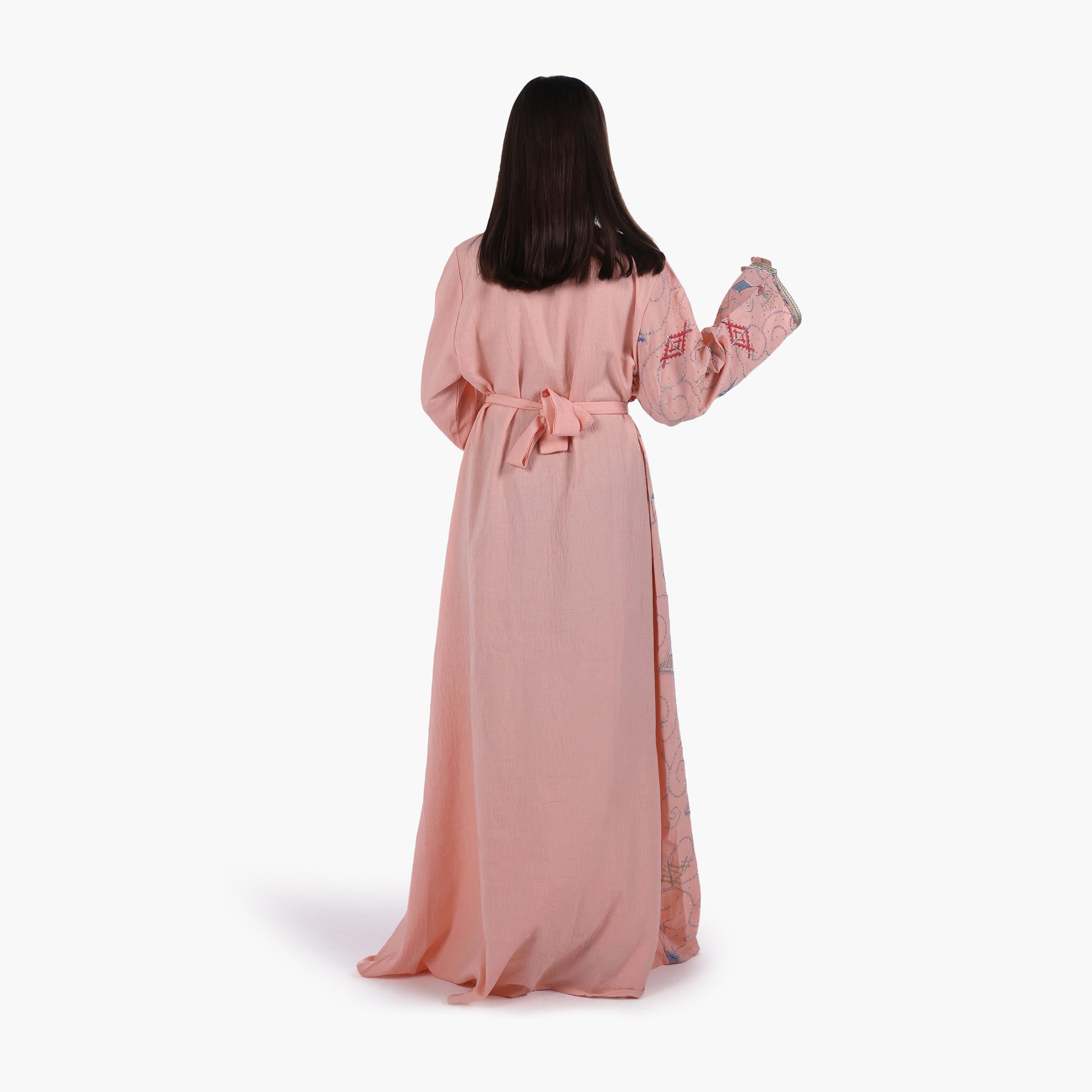 AL BENT AL SHARQIEH Embroidered Linen Women's Jalabiya with Belt-women-arabicclothing-jalabiyas-image-4