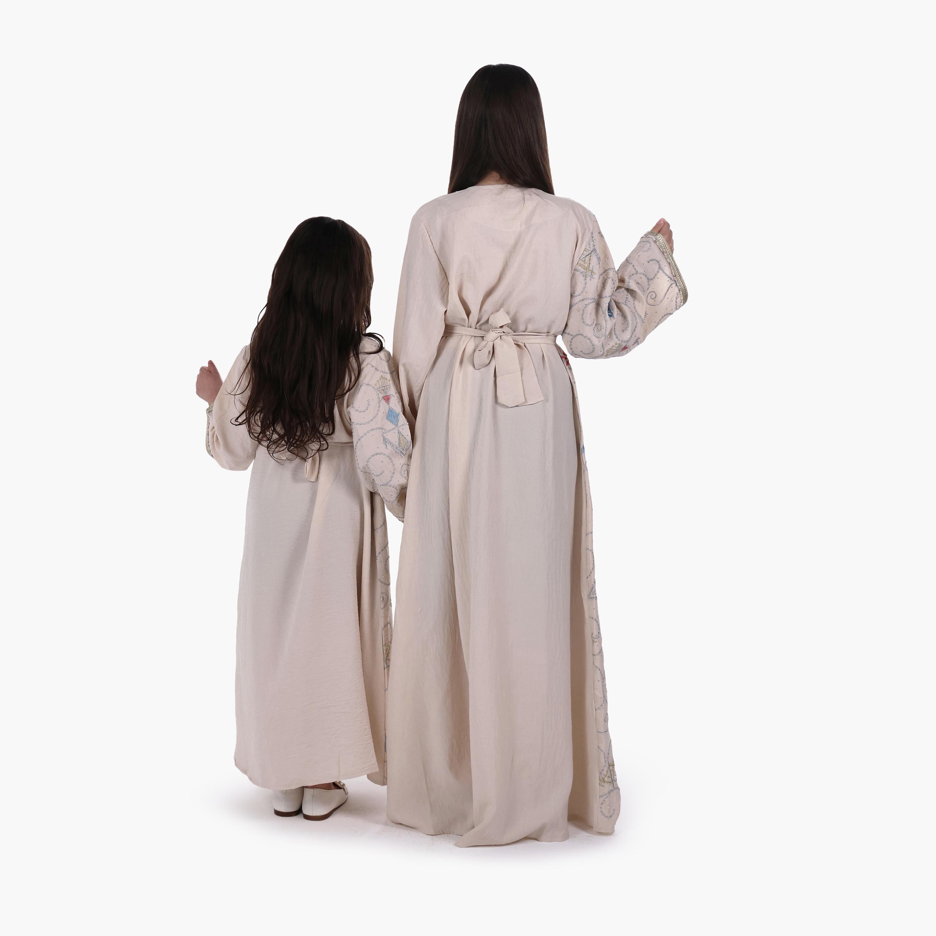AL BENT AL SHARQIEH Embroidered Linen Girls Jalabiya with Belt-girls-arabicclothing-jalabiyas-image-4