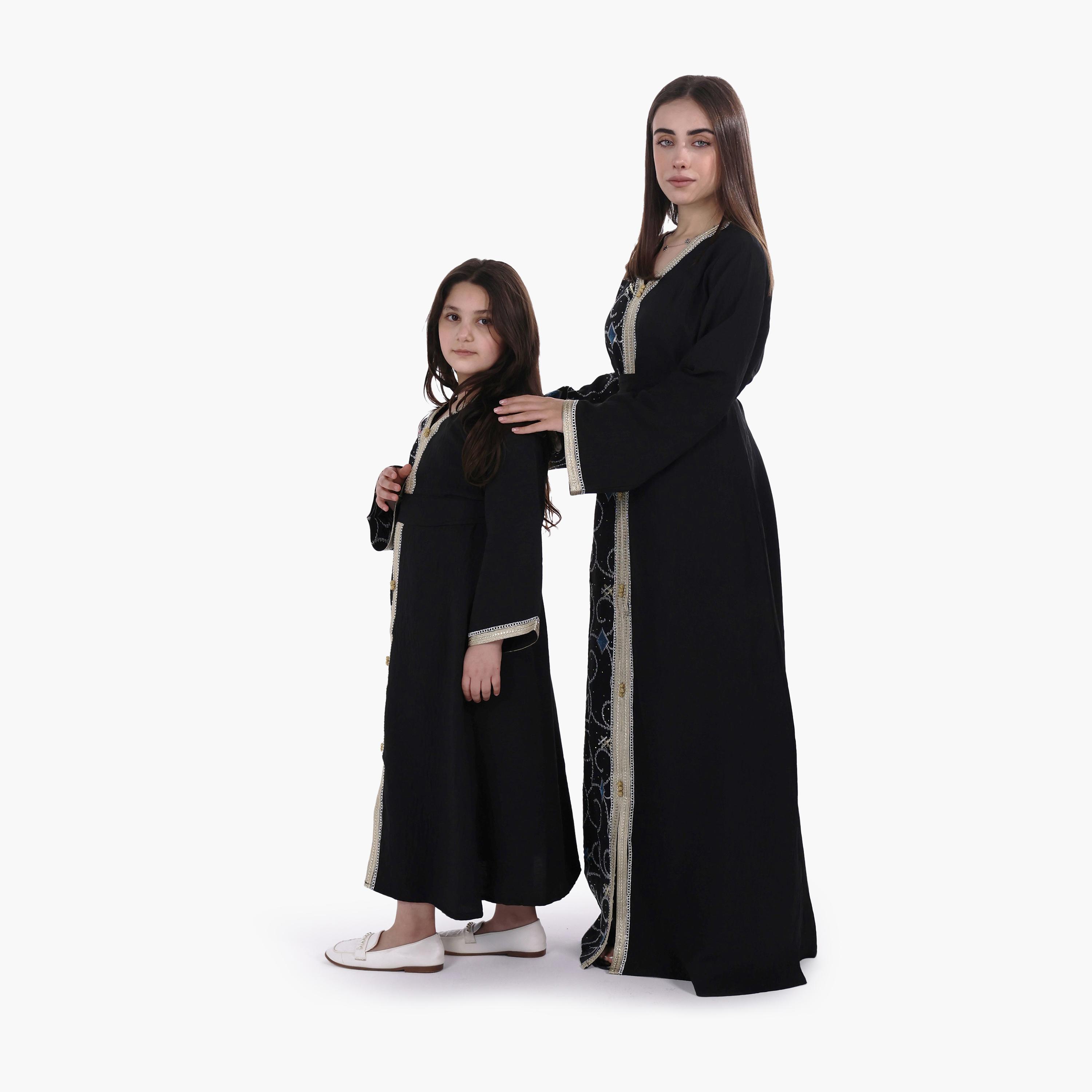 AL BENT AL SHARQIEH Embroidered Linen Girls Jalabiya with Belt-girls-arabicclothing-jalabiyas-image-2