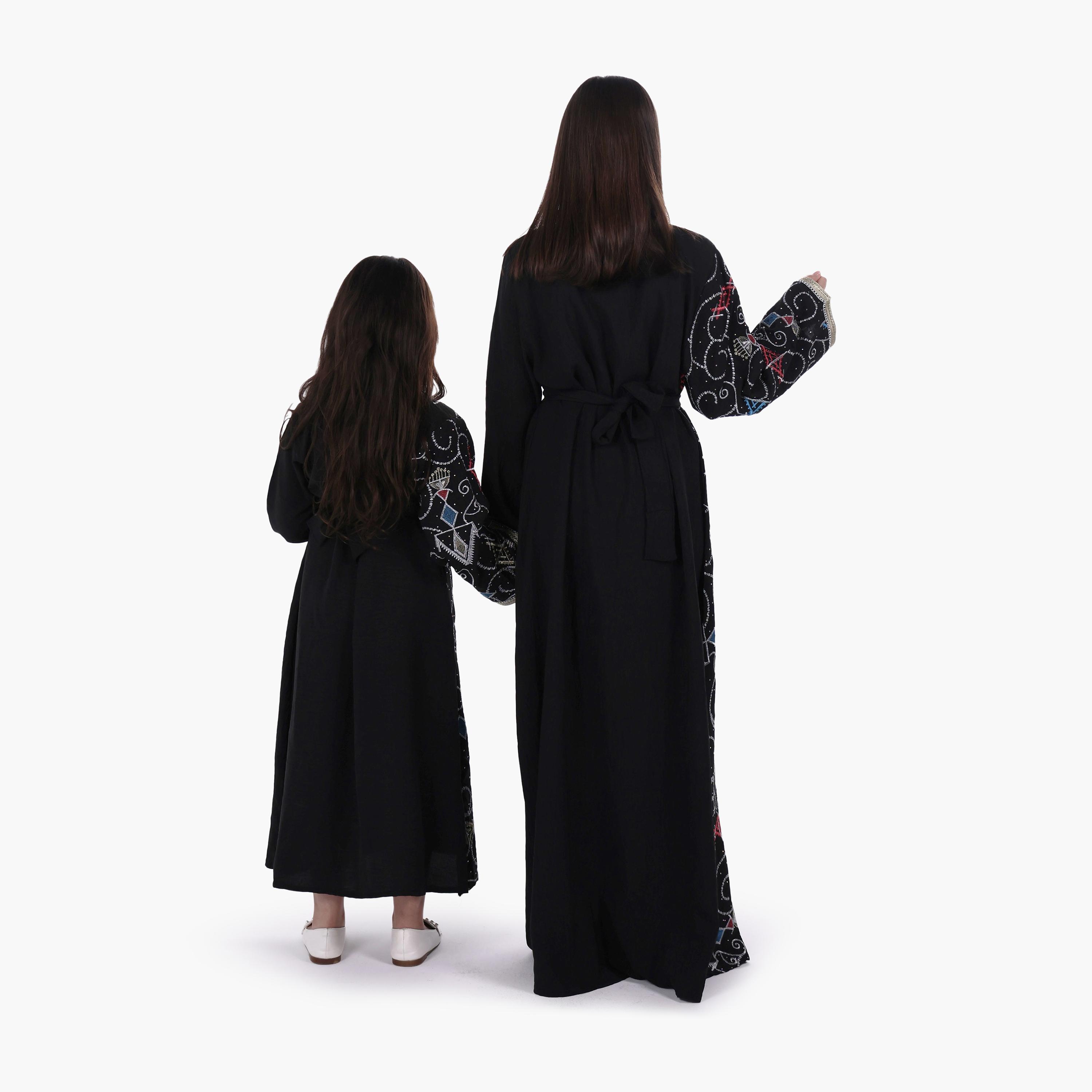 AL BENT AL SHARQIEH Embroidered Linen Girls Jalabiya with Belt-girls-arabicclothing-jalabiyas-image-4
