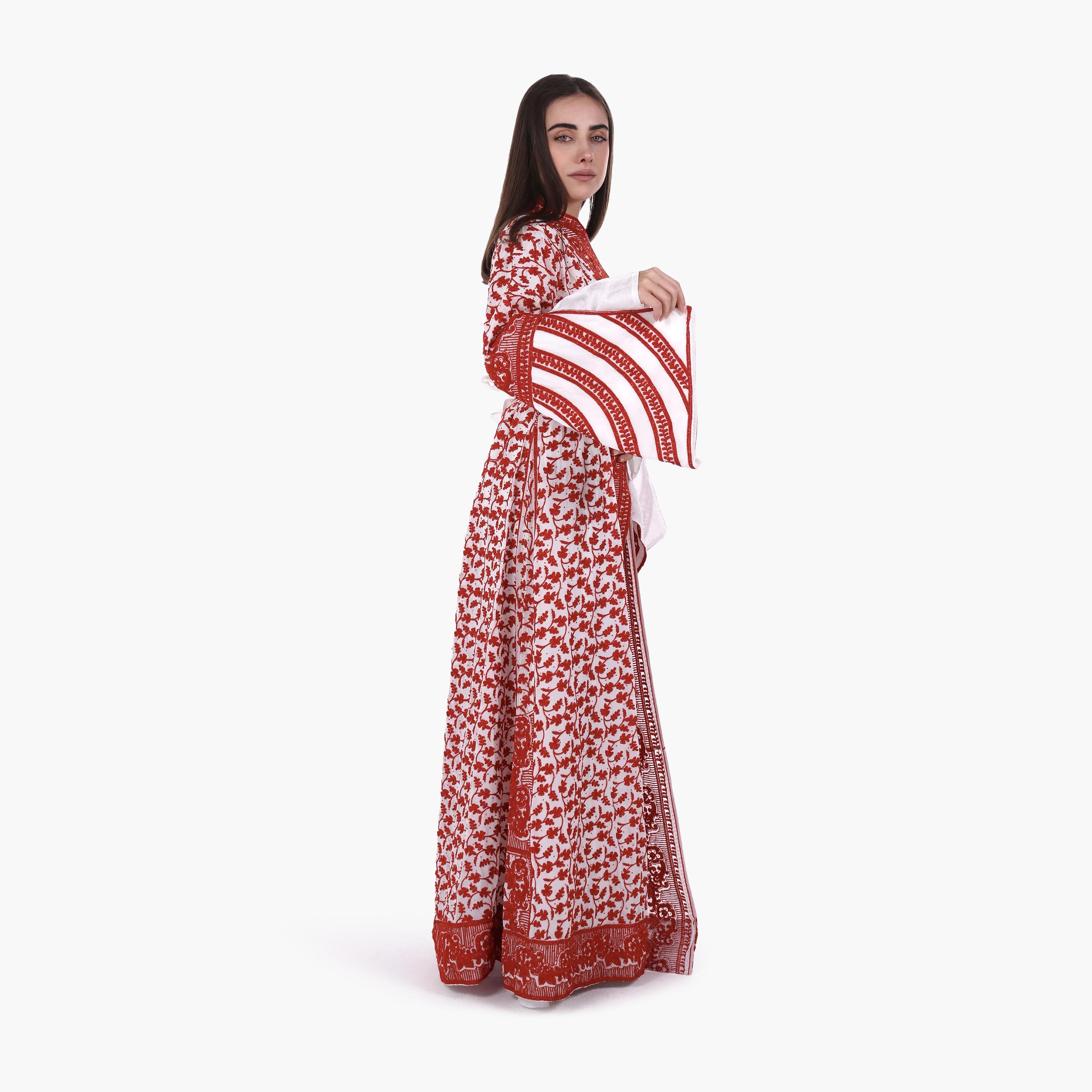AL BENT AL SHARQIEH Floral Embroidered Bell Sleeves Crepe Women's Evening Jalabiya with Belt-women-arabicclothing-jalabiyas-image-5