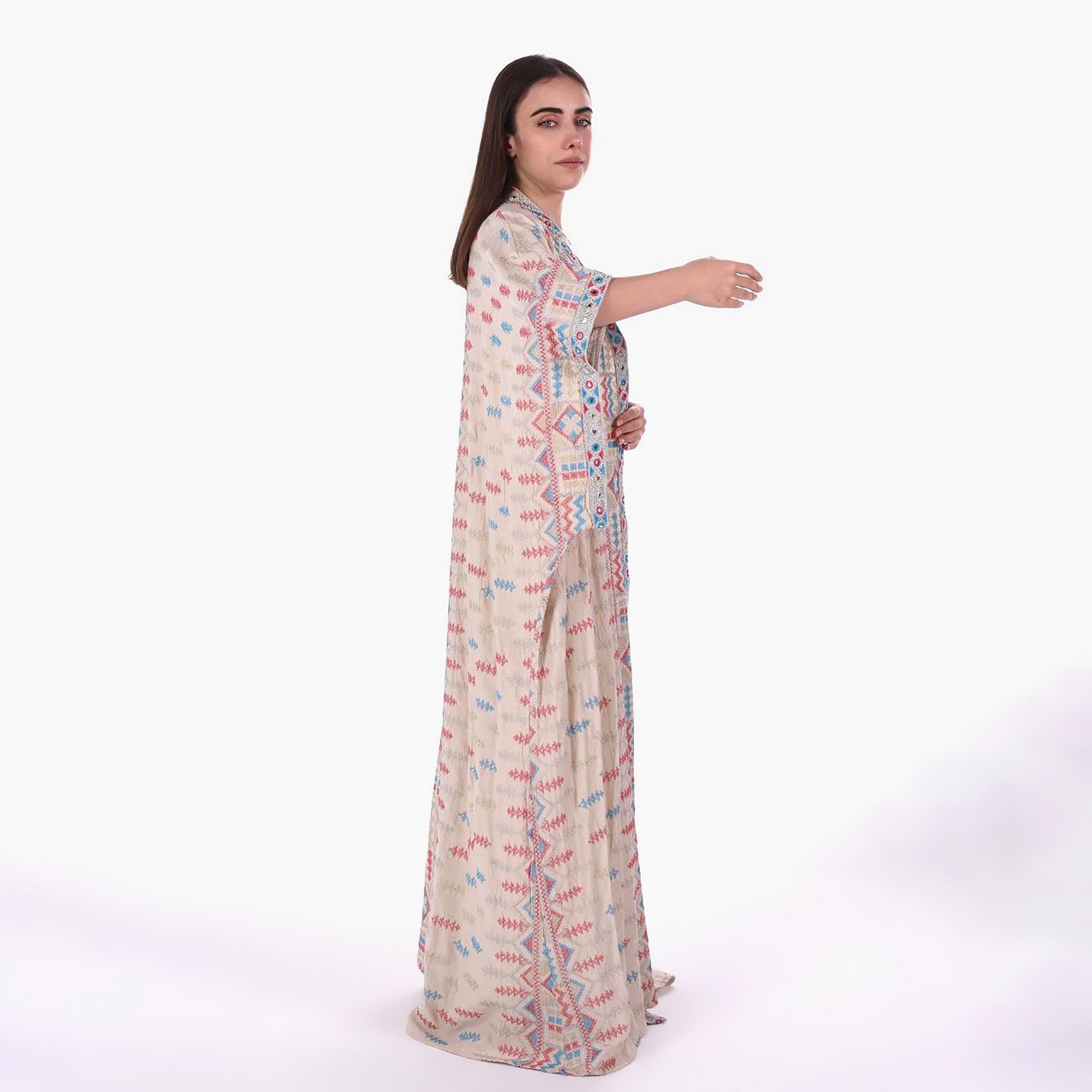 AL BENT AL SHARQIEH Embroidered Mandarin Collar Batwing Sleeves Linen Women's Kaftan Style Jalabiya-women-arabicclothing-jalabiyas-image-3