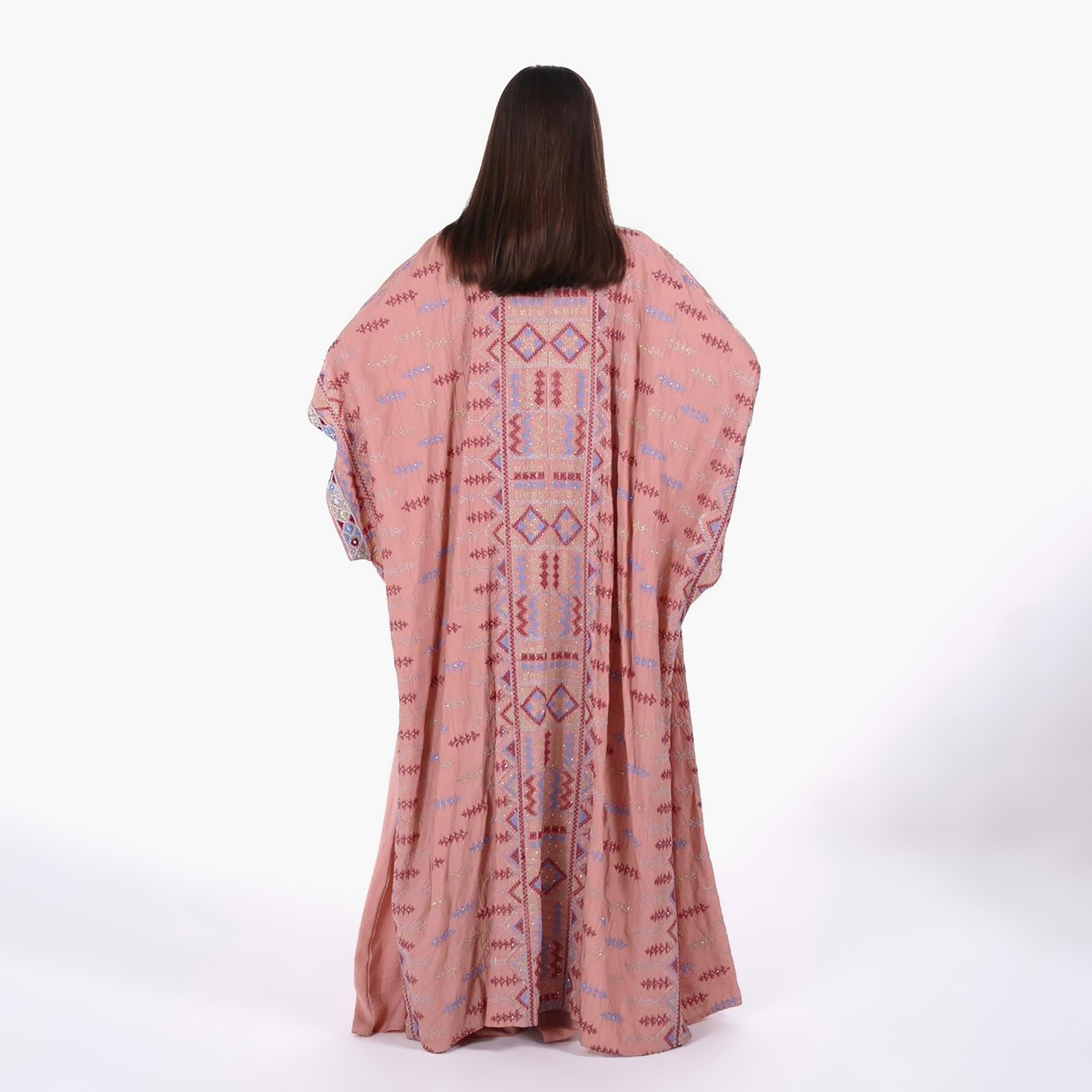 AL BENT AL SHARQIEH Embroidered Mandarin Collar Batwing Sleeves Linen Women's Kaftan Style Jalabiya-women-arabicclothing-jalabiyas-image-5