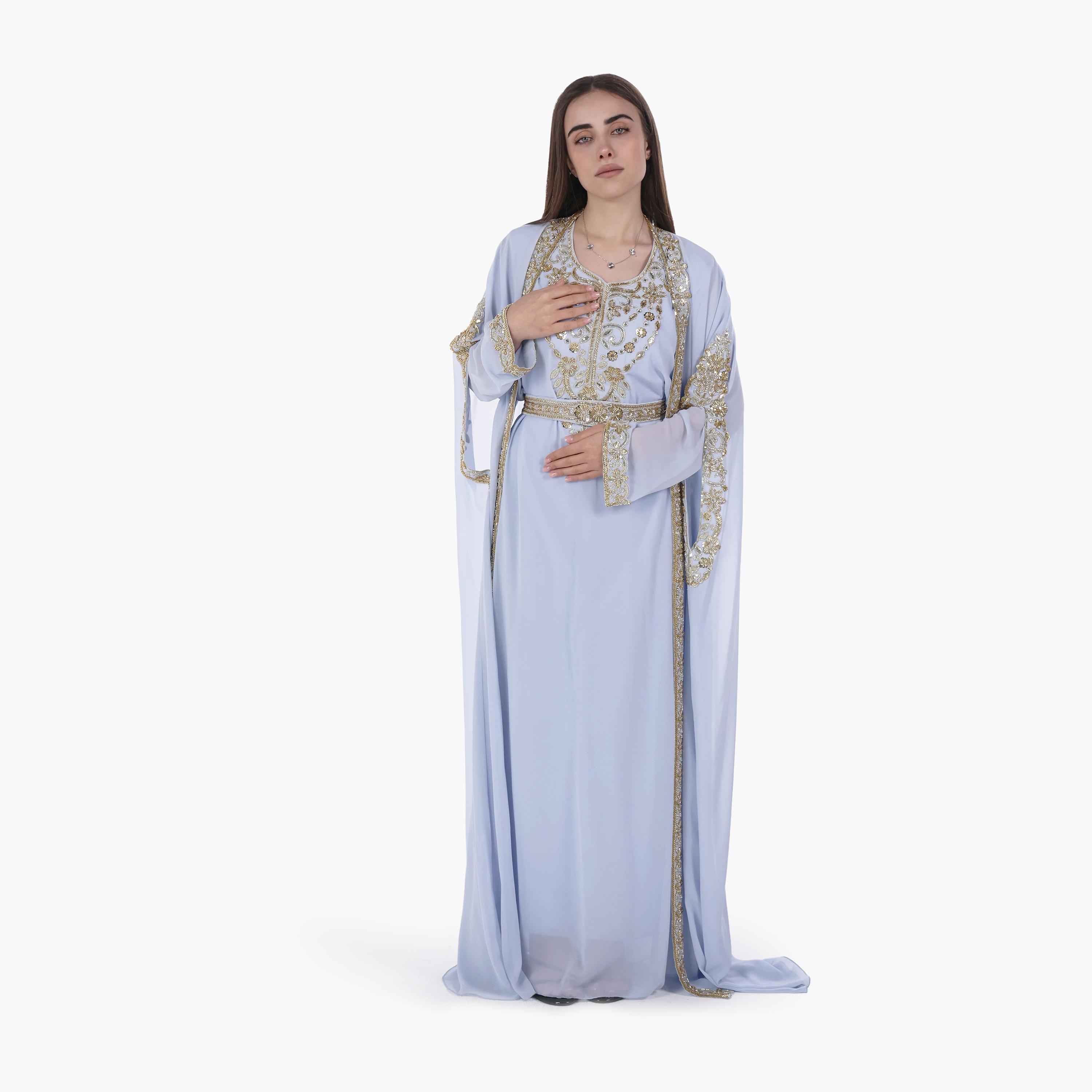 AL BENT AL SHARQIEH Embroidered Batwing Sleeves Crepe Women's Evening Kaftan Style Jalabiya-women-arabicclothing-jalabiyas-image-1