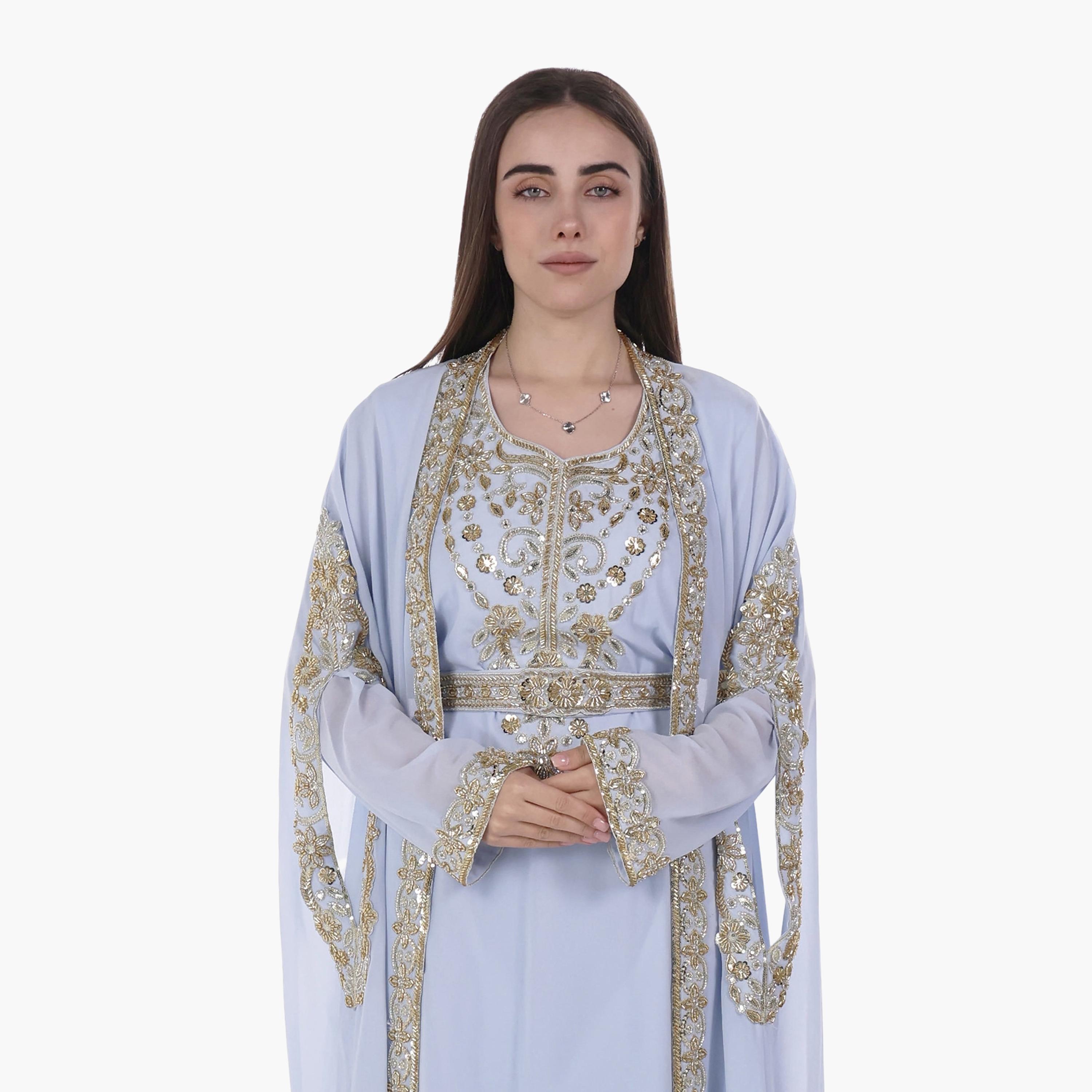 AL BENT AL SHARQIEH Embroidered Batwing Sleeves Crepe Women's Evening Kaftan Style Jalabiya-women-arabicclothing-jalabiyas-image-2