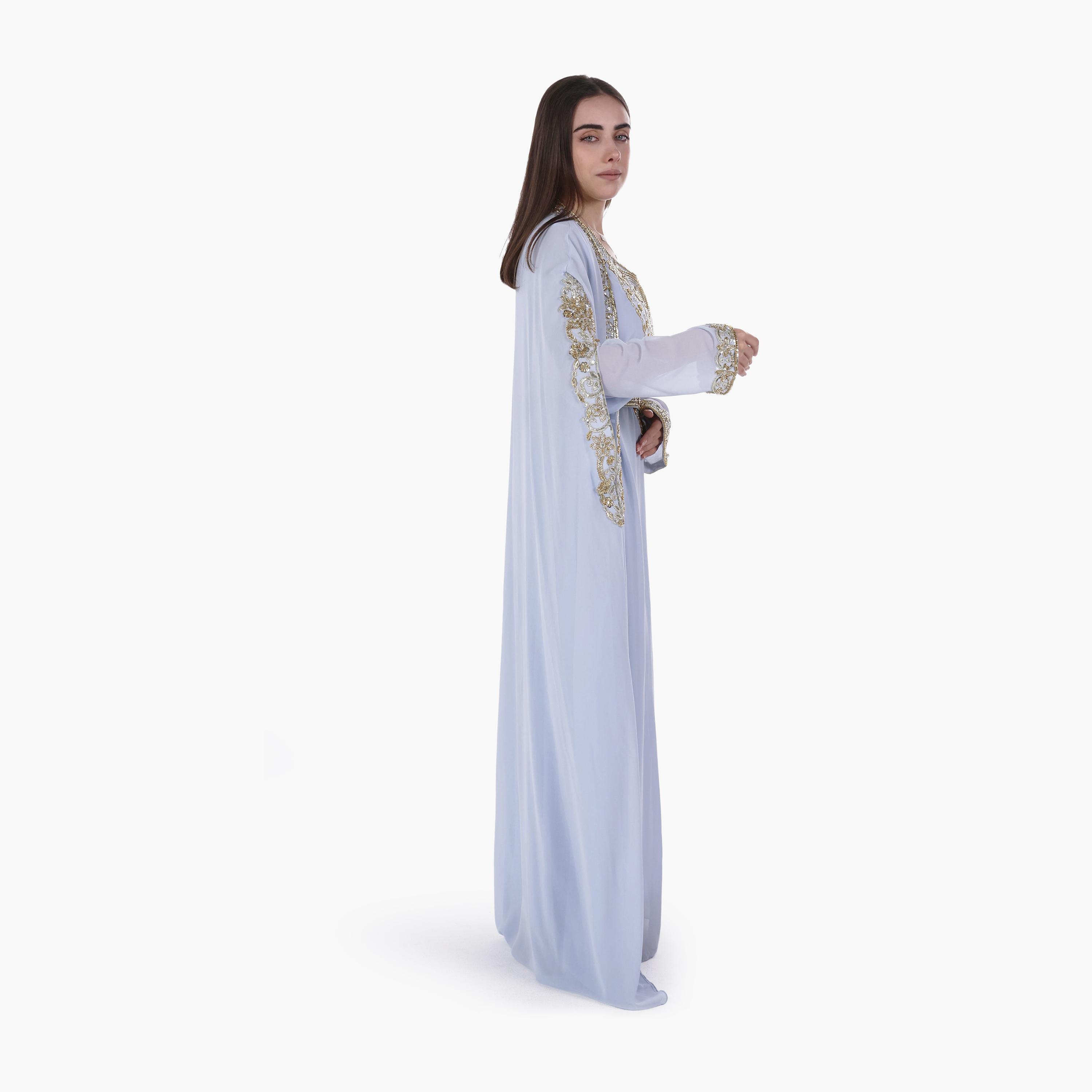 AL BENT AL SHARQIEH Embroidered Batwing Sleeves Crepe Women's Evening Kaftan Style Jalabiya-women-arabicclothing-jalabiyas-image-3