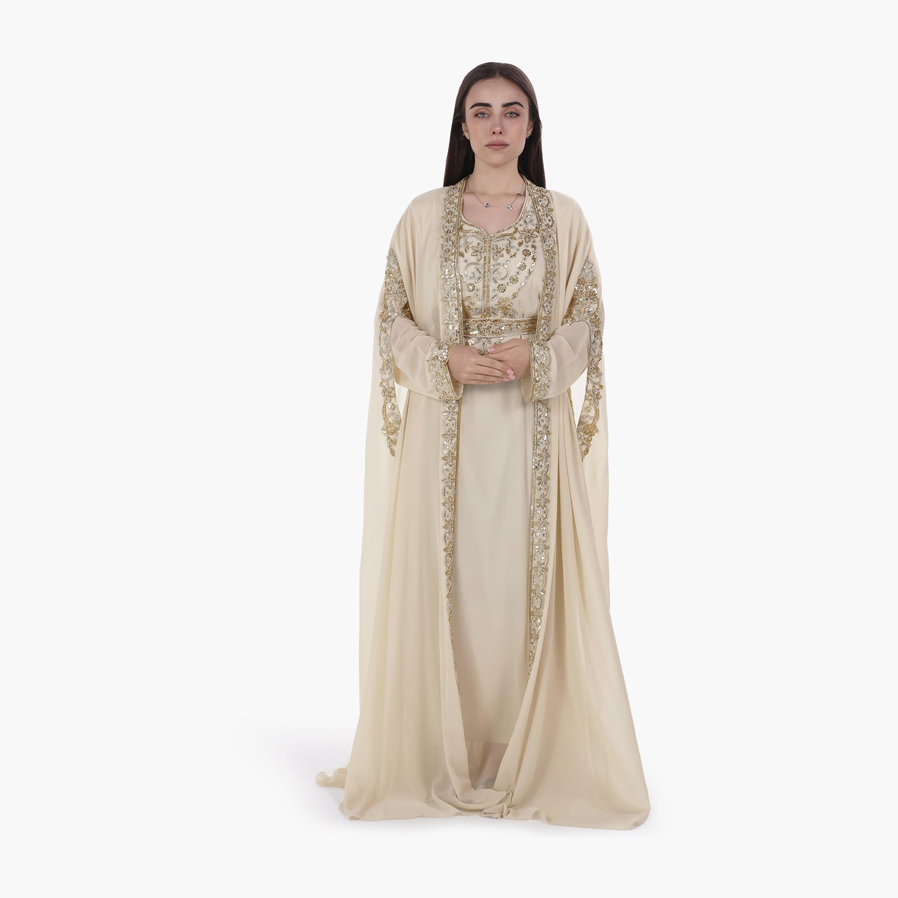 جلابية سهرة نسائية بأسلوب القفطان وأكمام خفاش وتطريز قماش كريب من البنت الشرقية-women-arabicclothing-jalabiyas-image-1