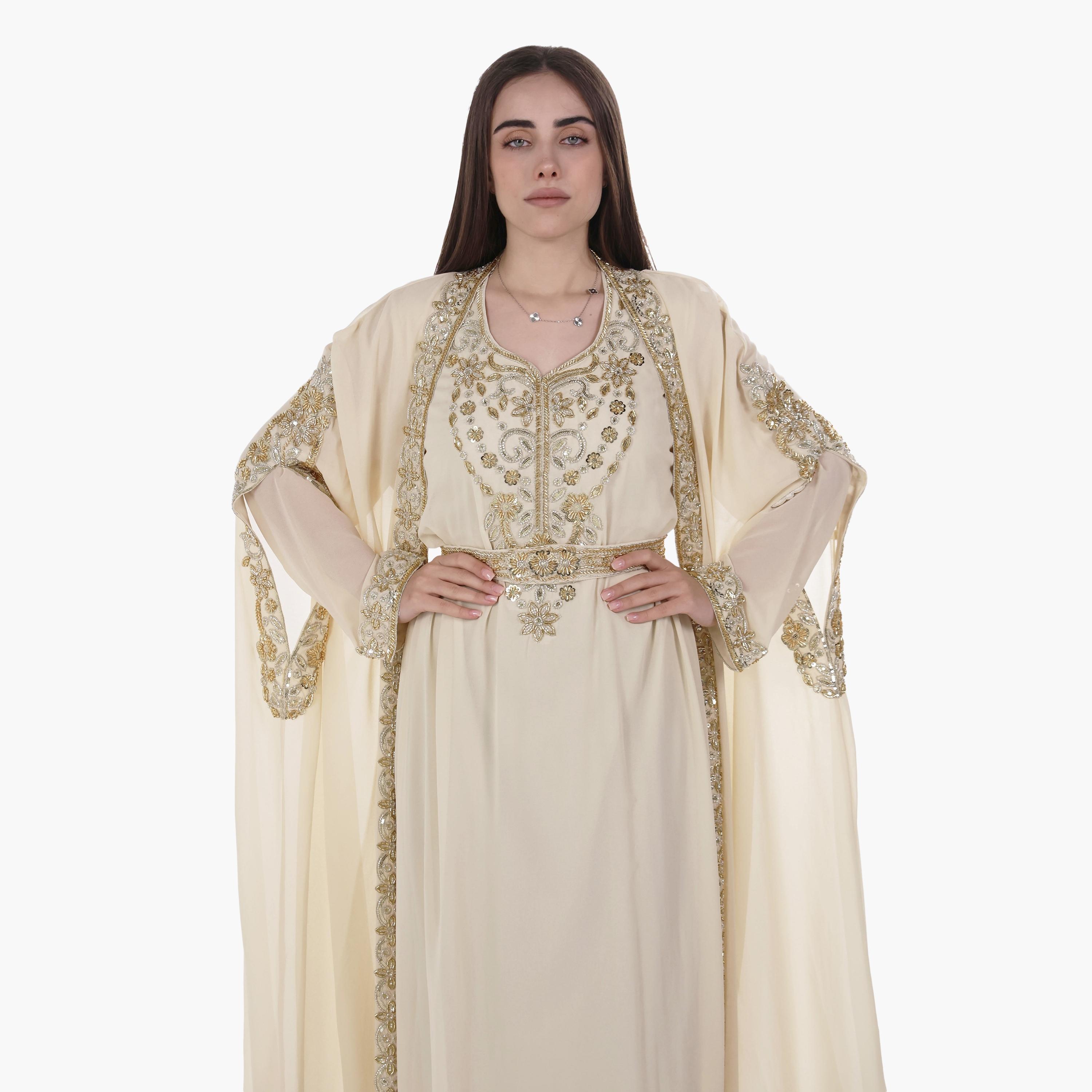 جلابية سهرة نسائية بأسلوب القفطان وأكمام خفاش وتطريز قماش كريب من البنت الشرقية-women-arabicclothing-jalabiyas-image-2