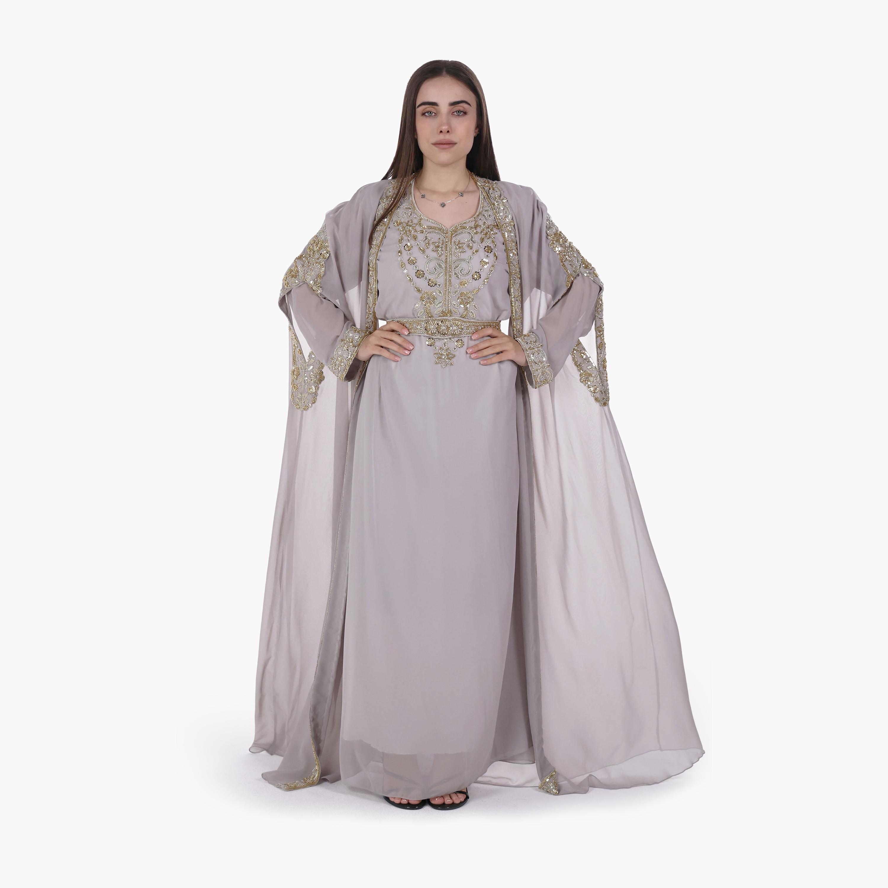 AL BENT AL SHARQIEH Embroidered Batwing Sleeves Crepe Women's Evening Kaftan Style Jalabiya-women-arabicclothing-jalabiyas-image-1