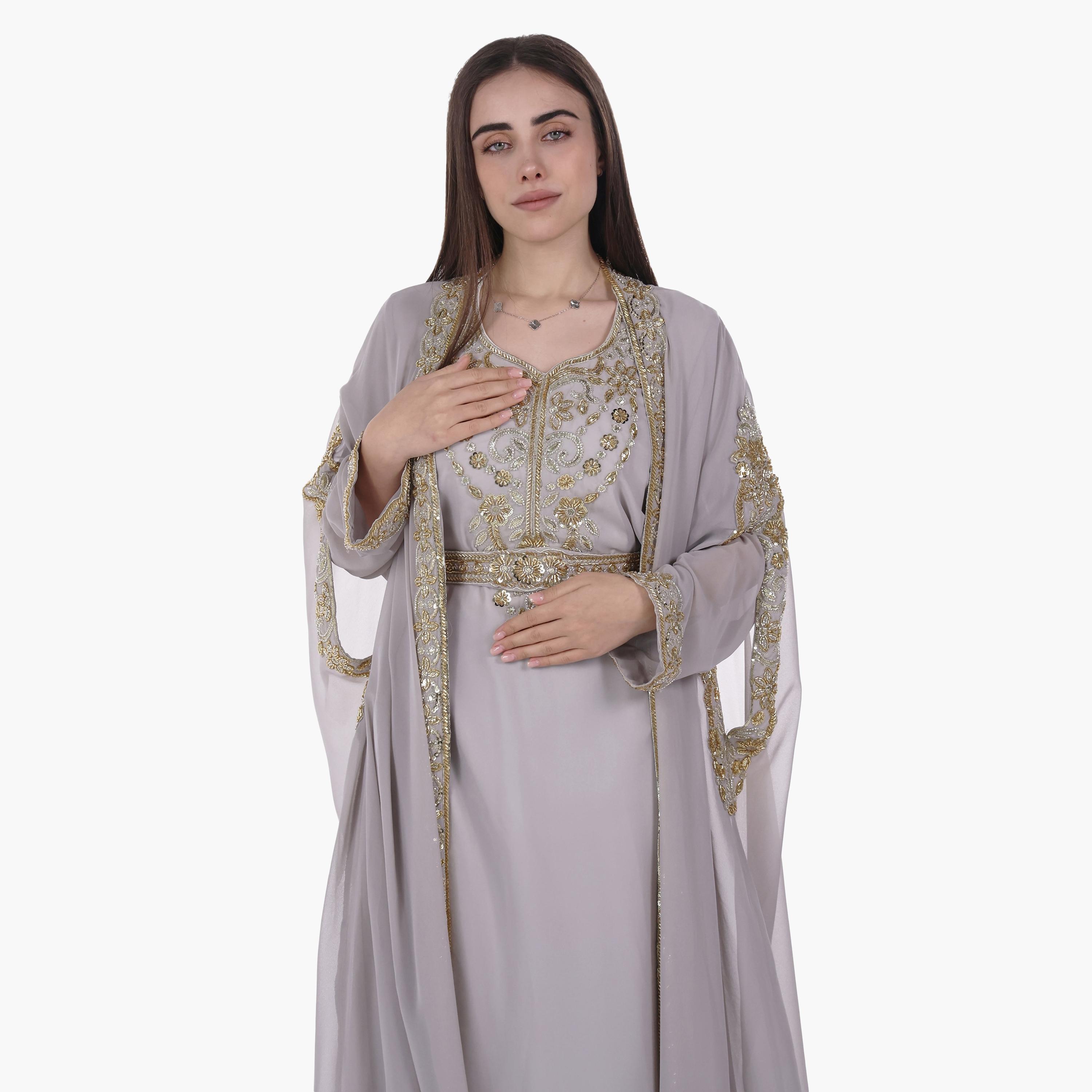 AL BENT AL SHARQIEH Embroidered Batwing Sleeves Crepe Women's Evening Kaftan Style Jalabiya-women-arabicclothing-jalabiyas-image-2
