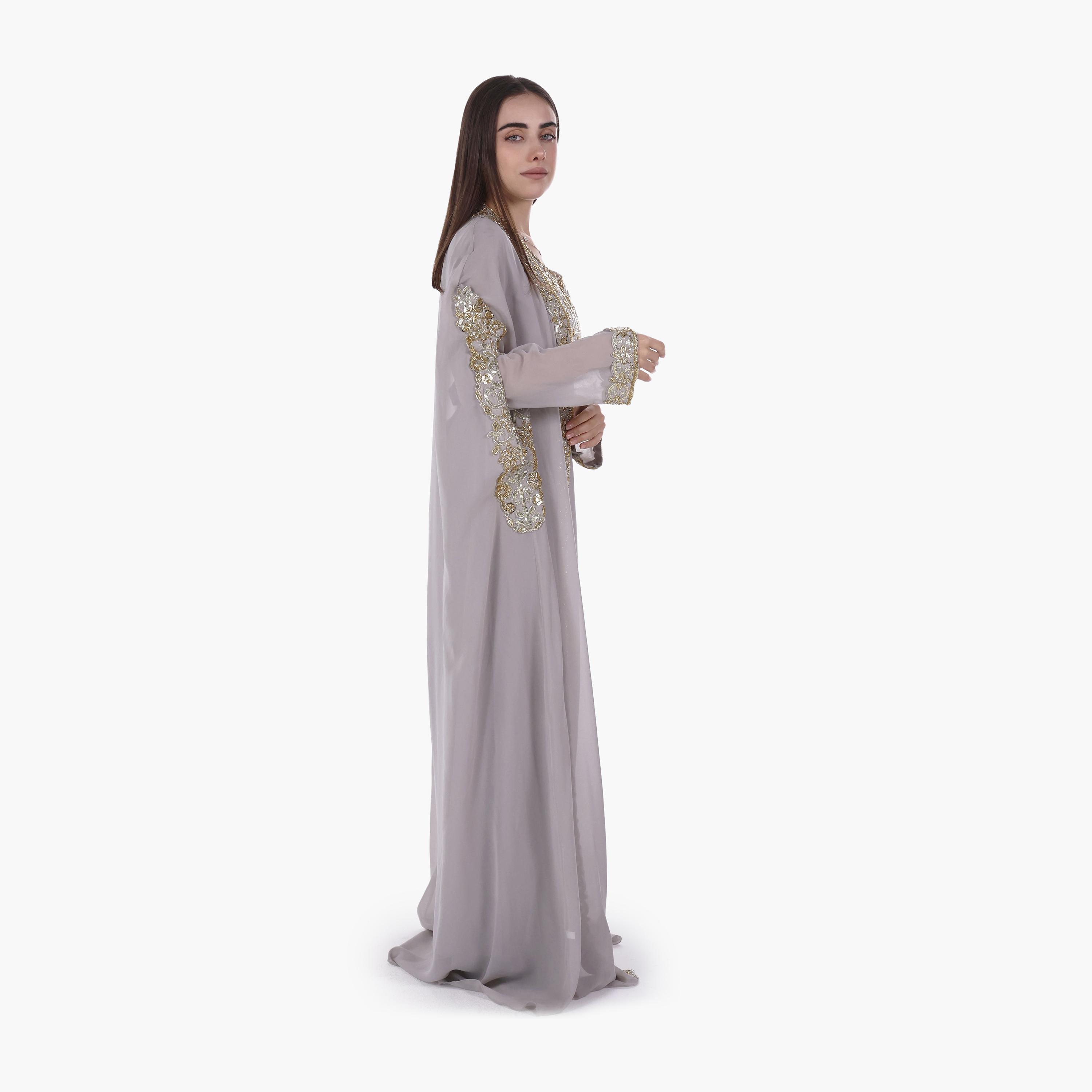 AL BENT AL SHARQIEH Embroidered Batwing Sleeves Crepe Women's Evening Kaftan Style Jalabiya-women-arabicclothing-jalabiyas-image-3