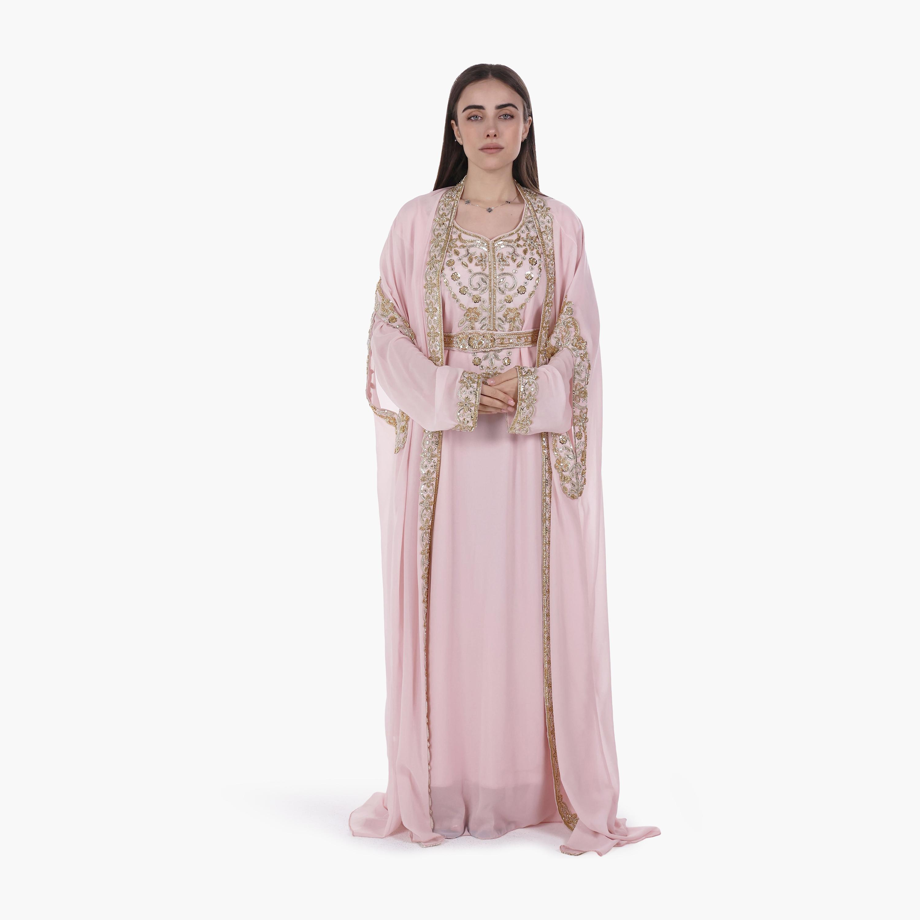 AL BENT AL SHARQIEH Embroidered Batwing Sleeves Crepe Women's Evening Kaftan Style Jalabiya-women-arabicclothing-jalabiyas-image-1