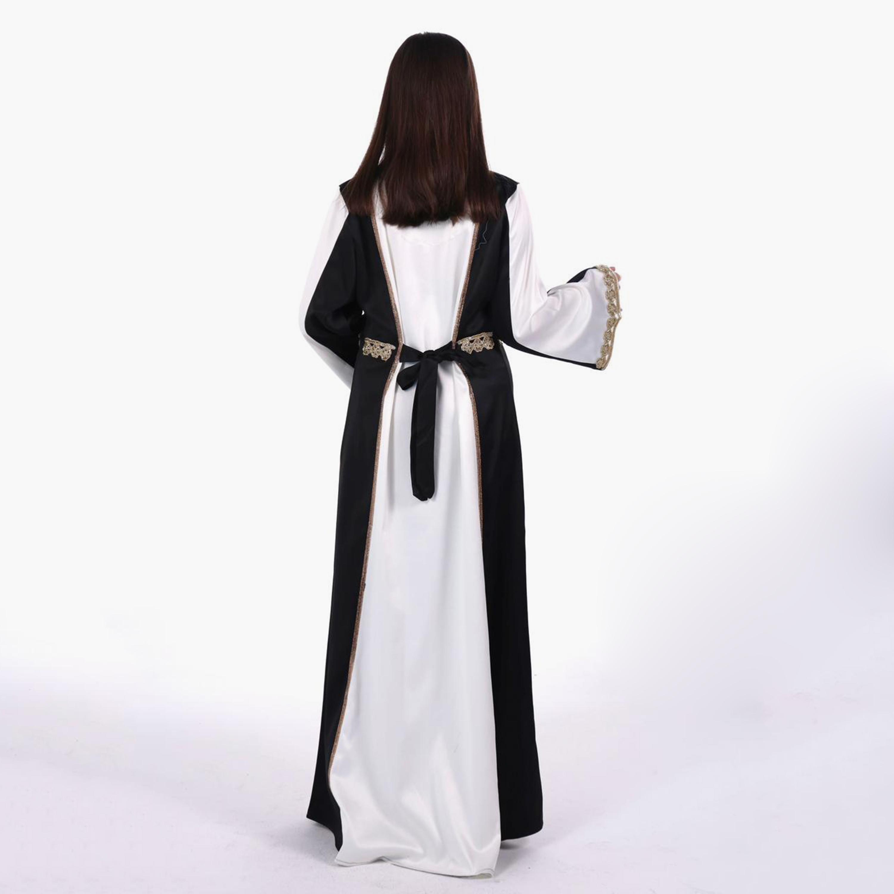 جلابية سهرة نسائية بتصميم ألوان متباينة وأكمام واسعة قماش ساتان من البنت الشرقية-women-arabicclothing-jalabiyas-image-4