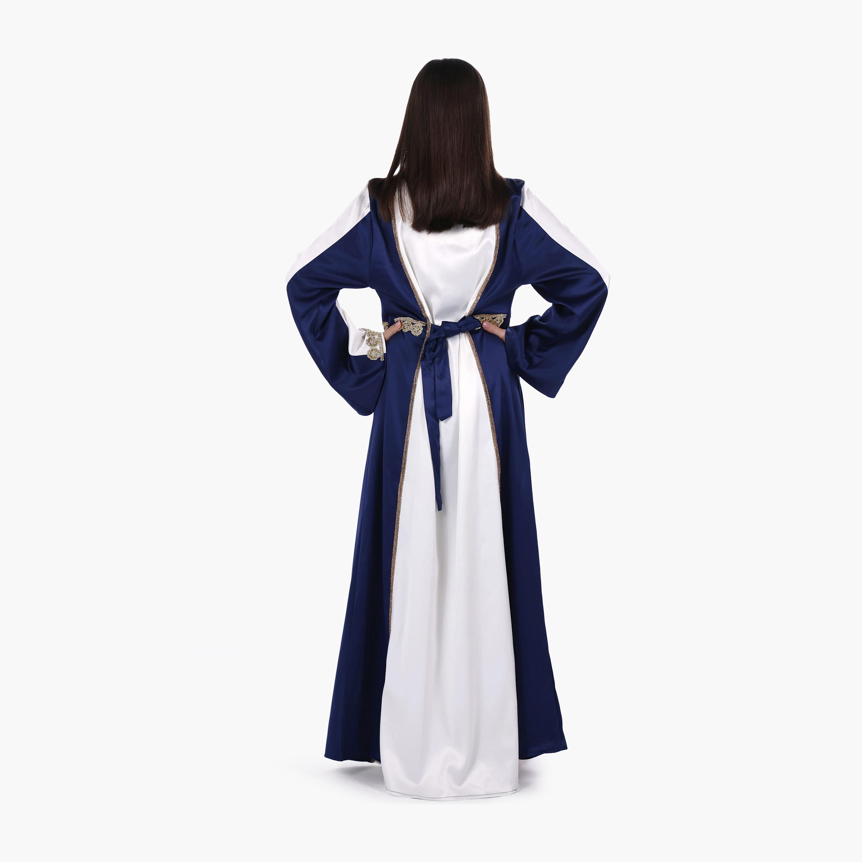 AL BENT AL SHARQIEH Colour-Blocked Flared Sleeves Satin Women's Evening Jalabiya-women-arabicclothing-jalabiyas-image-4