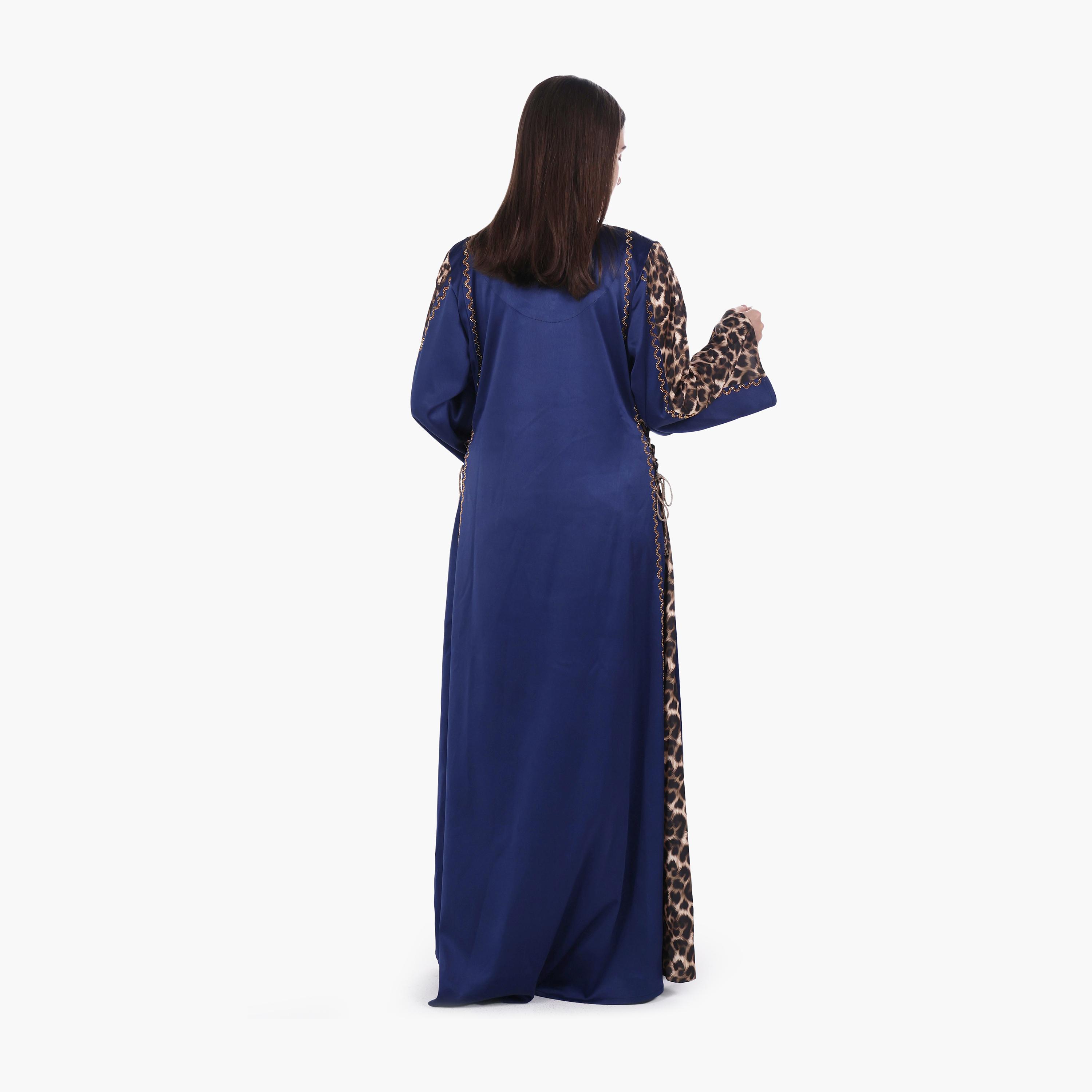 AL BENT AL SHARQIEH Hotfix Stone Animal Print Sleeves Satin Women's Evening Jalabiya-women-arabicclothing-jalabiyas-image-4