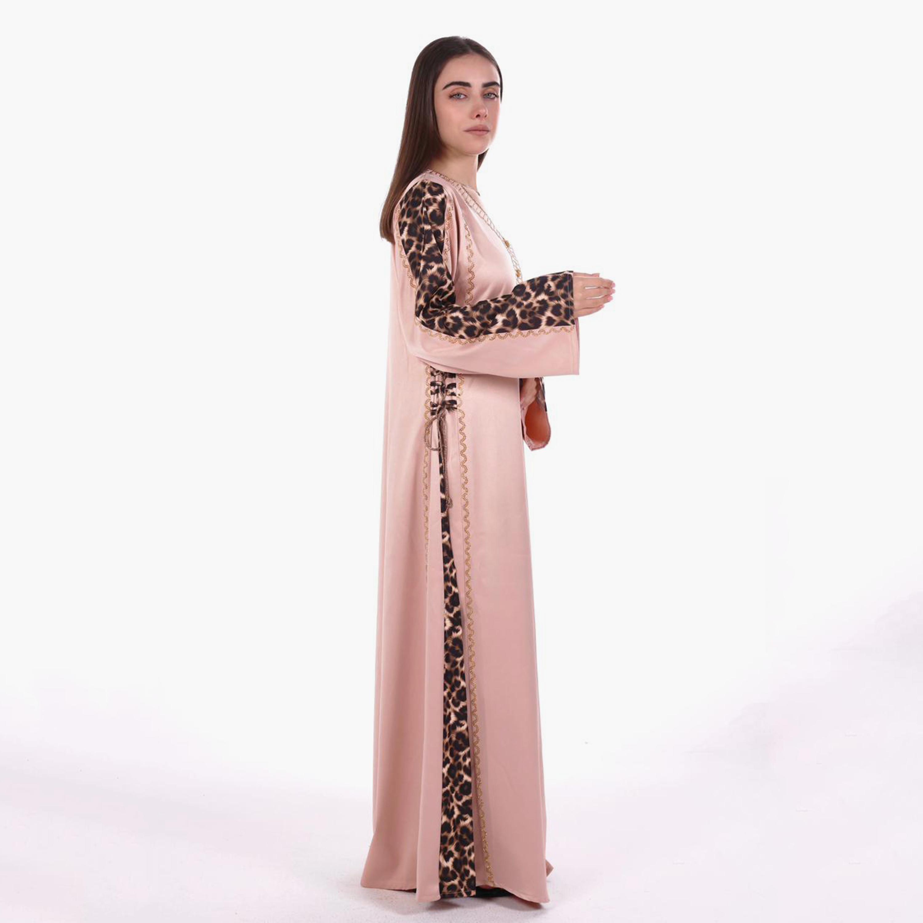 AL BENT AL SHARQIEH Hotfix Stone Animal Print Sleeves Satin Women's Evening Jalabiya-women-arabicclothing-jalabiyas-image-4
