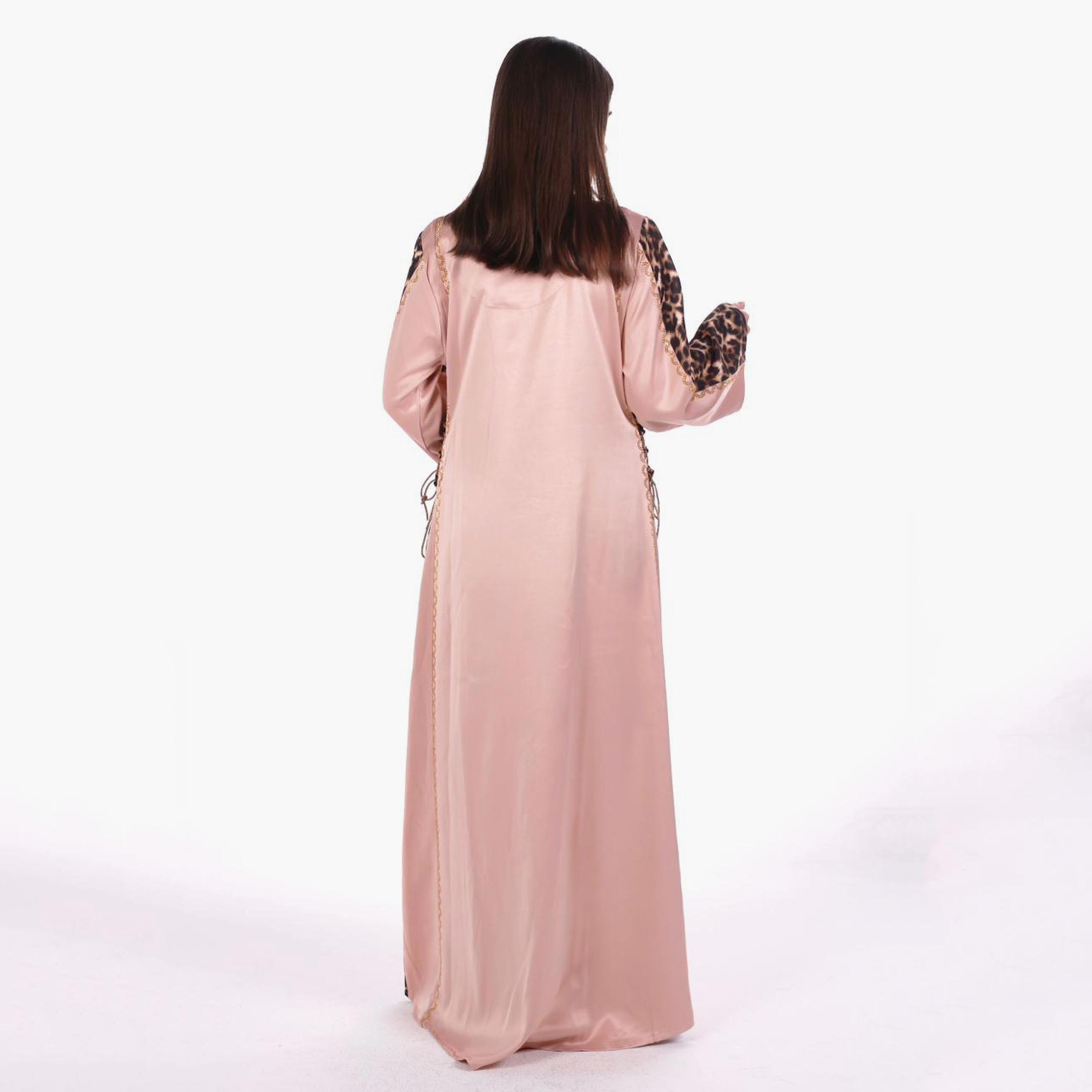 AL BENT AL SHARQIEH Hotfix Stone Animal Print Sleeves Satin Women's Evening Jalabiya-women-arabicclothing-jalabiyas-image-5