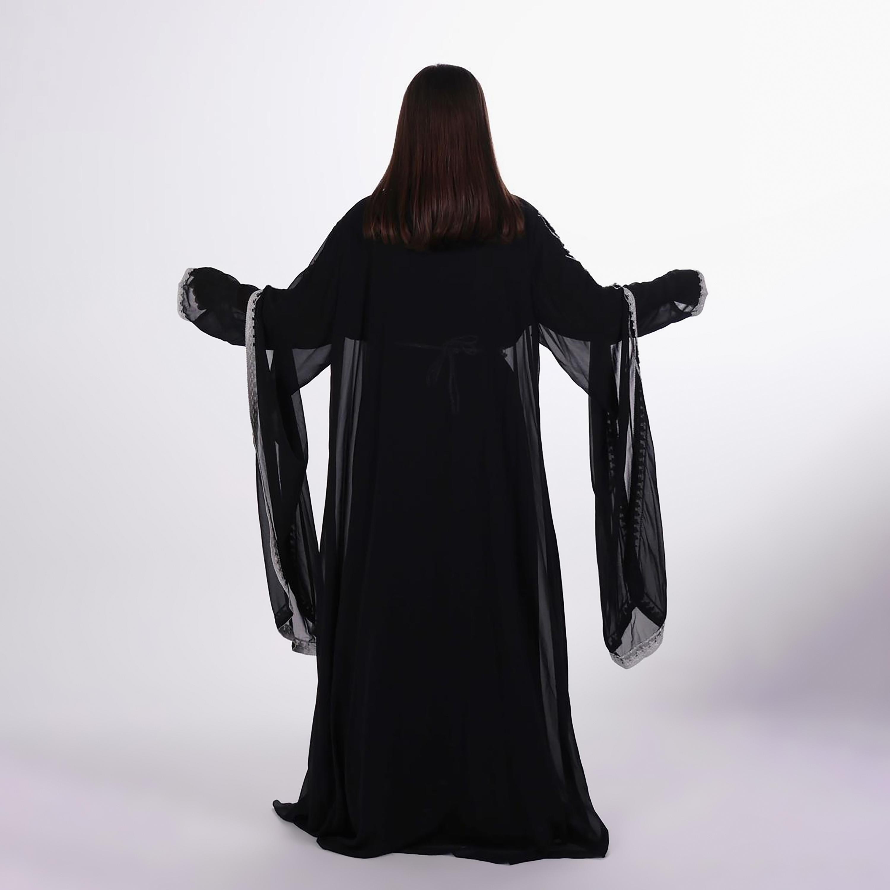AL BENT AL SHARQIEH Embroidered & Crystal Work Cape Sleeves Linen Women's Jalabiya with Belt-women-arabicclothing-jalabiyas-image-4