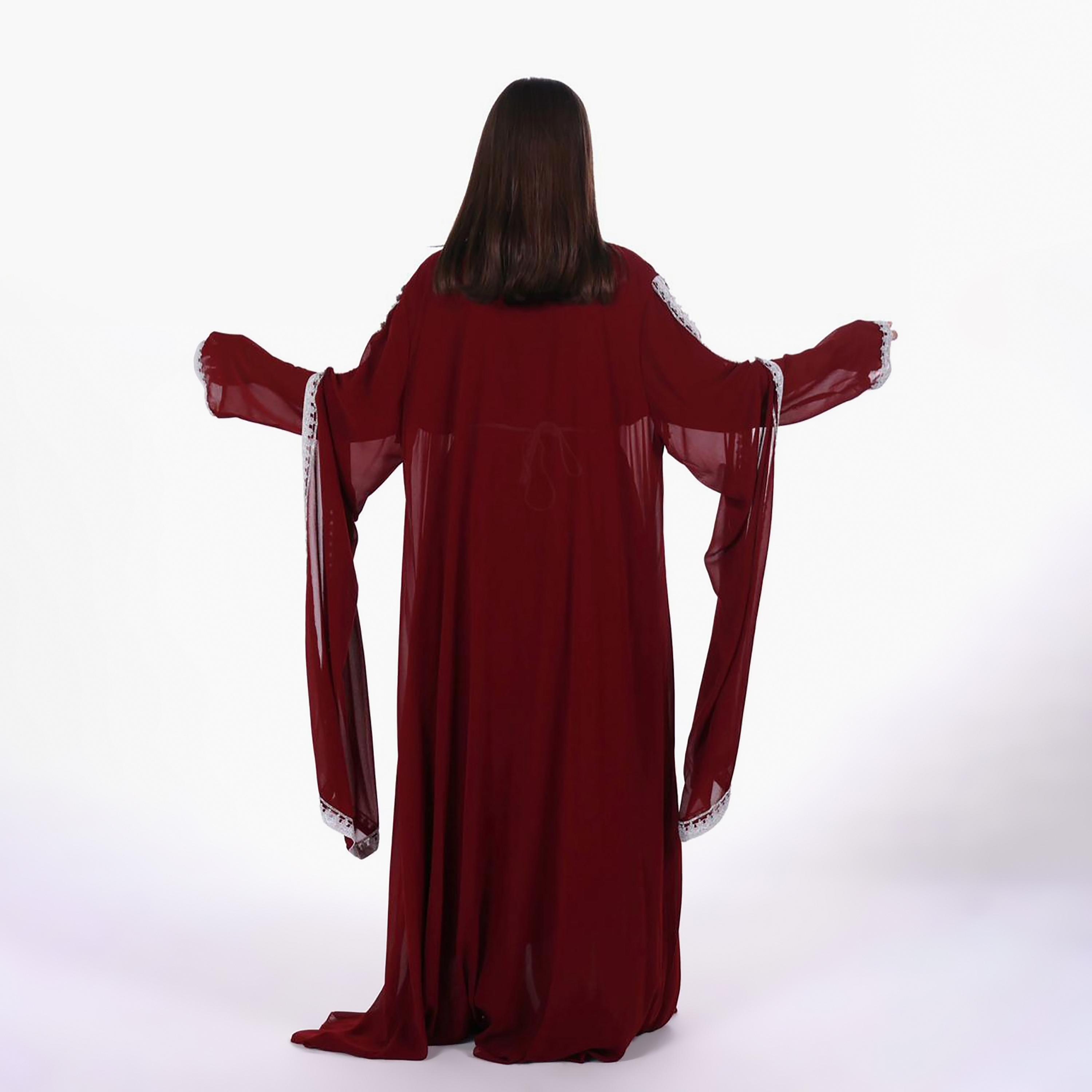 AL BENT AL SHARQIEH Embroidered & Crystal Work Cape Sleeves Linen Women's Jalabiya with Belt-women-arabicclothing-jalabiyas-image-5