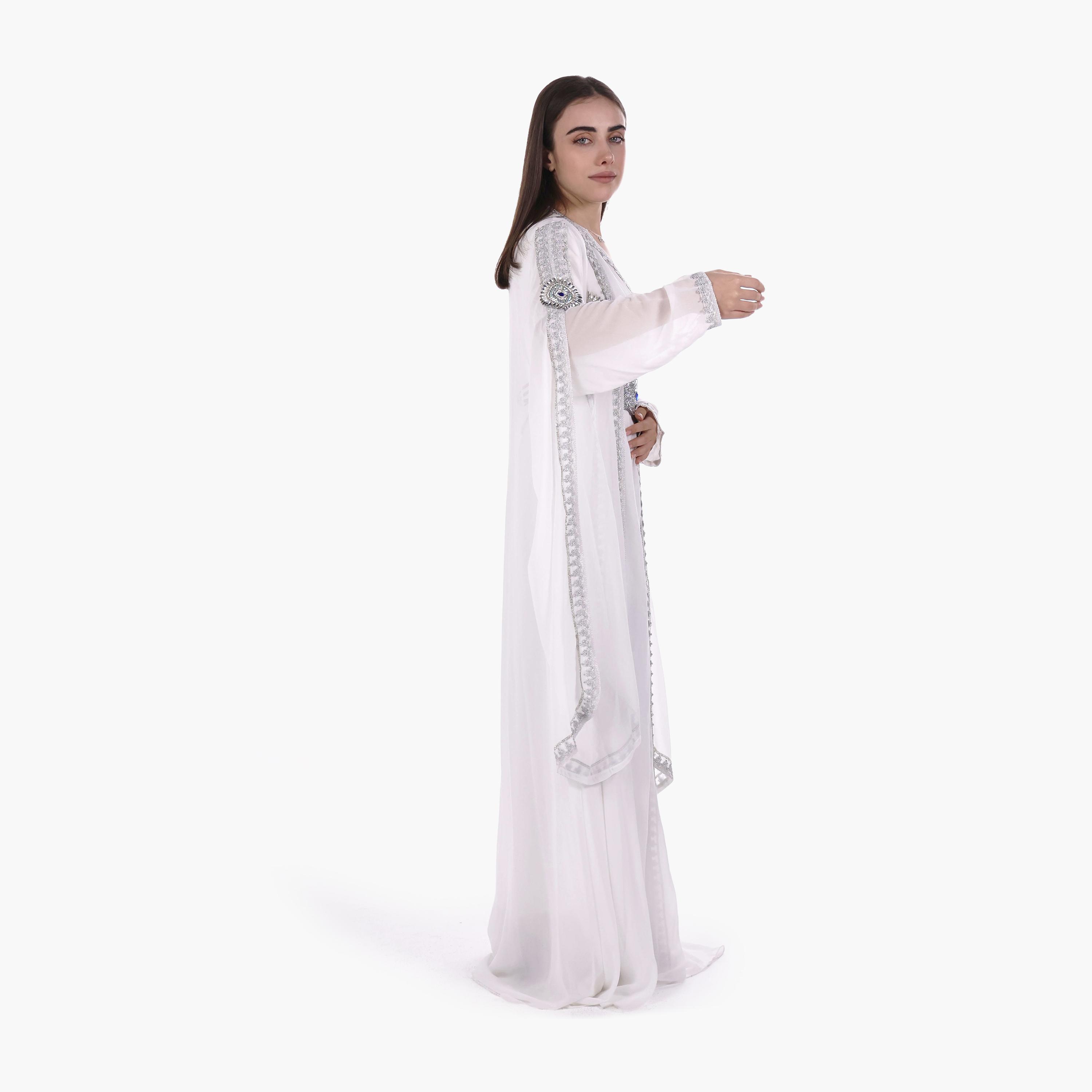 AL BENT AL SHARQIEH Embroidered & Crystal Work Cape Sleeves Linen Women's Jalabiya with Belt-women-arabicclothing-jalabiyas-image-3