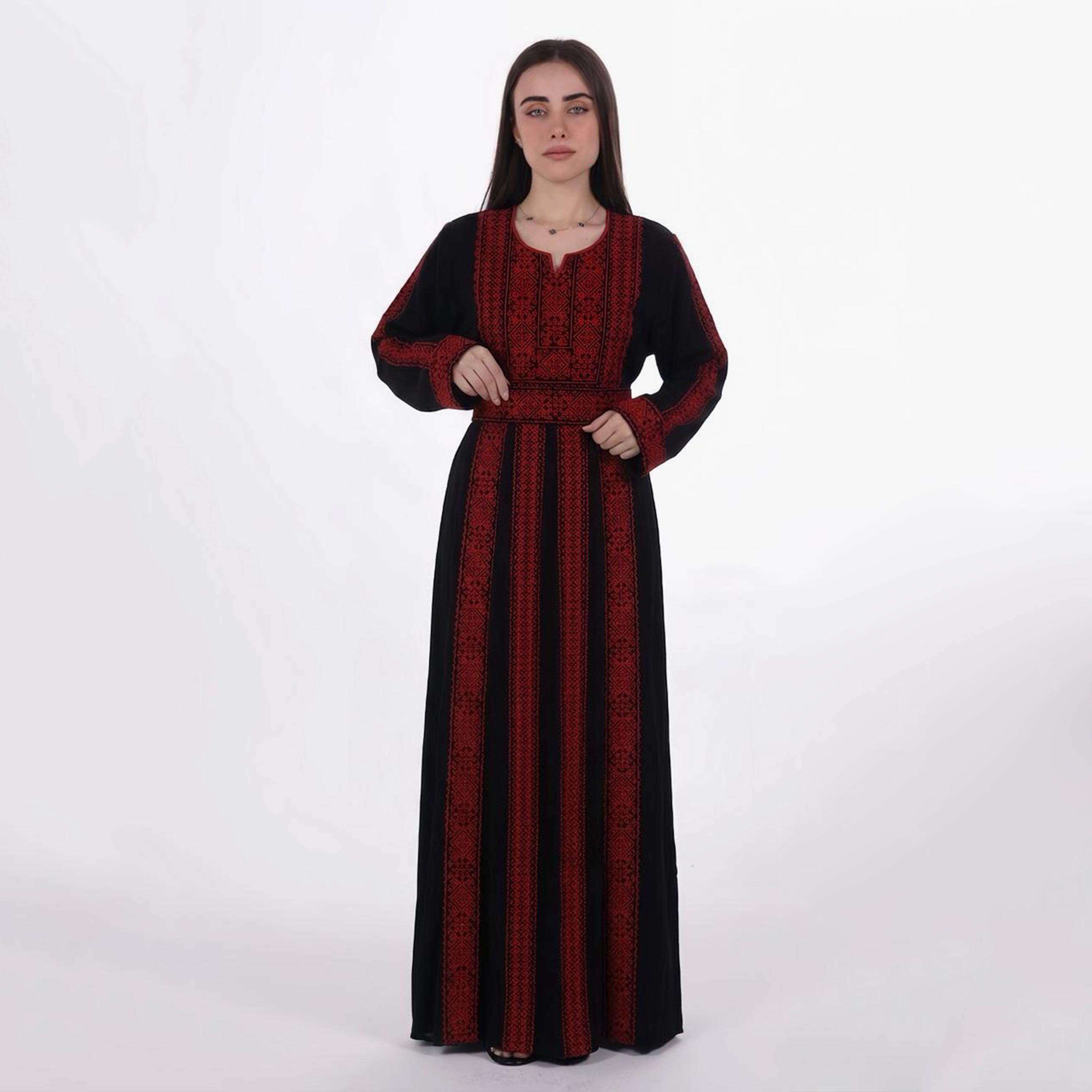 Al Bent Al Sharqieh Black Embroidered Crepe Women's Evening Jalabiya-women-arabicclothing-jalabiyas-image-1
