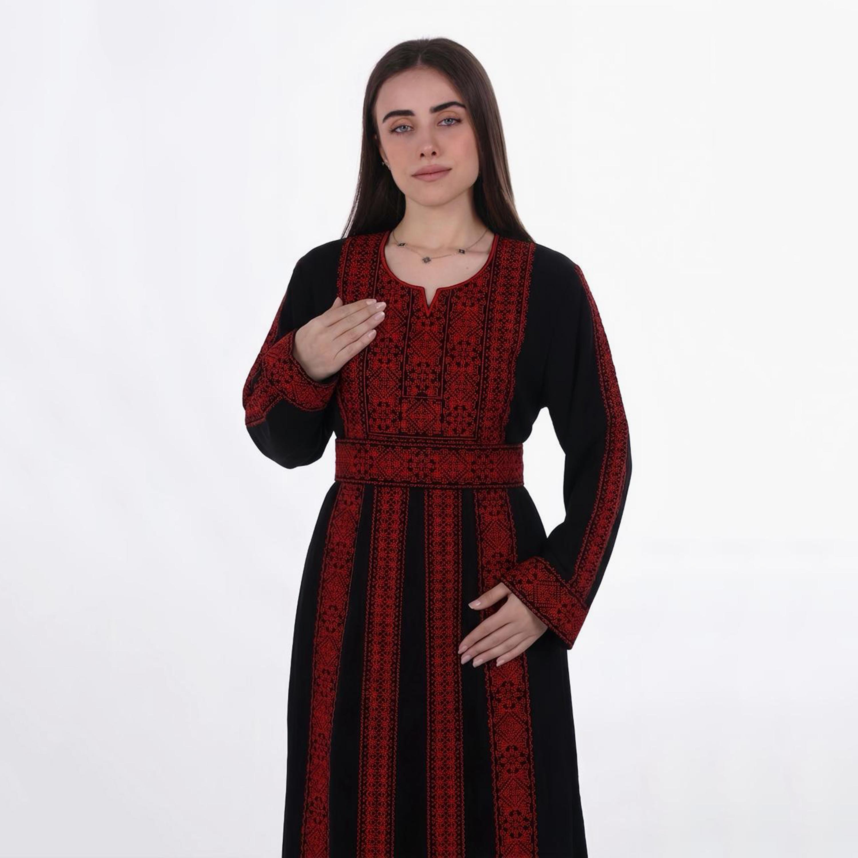 Al Bent Al Sharqieh Black Embroidered Crepe Women's Evening Jalabiya-women-arabicclothing-jalabiyas-image-2